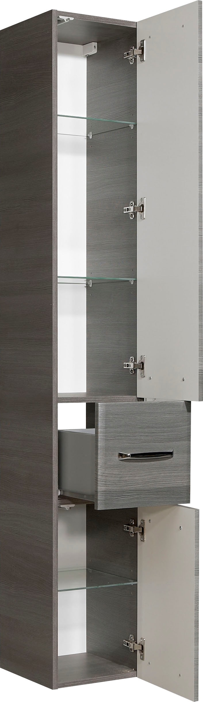 Saphir Hochschrank »Quickset Badschrank 30 cm breit, 2 Türen, 1 Schublade, 3 Einlegeböden« Badezimmer-Hochschrank inkl. Türdämpfer, Griffe in Chrom glänzend