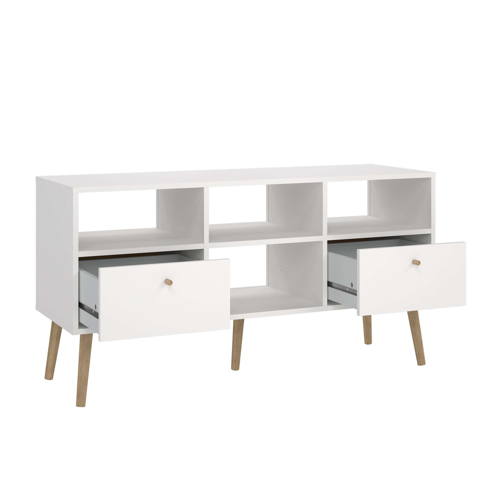 andas TV-Board »Bodo TV-Möbel, TV-Unit, Mediamöbel, Regal«, 2 Schubladen und 4 offene Fächer, Beine und Griffe aus Massivholz