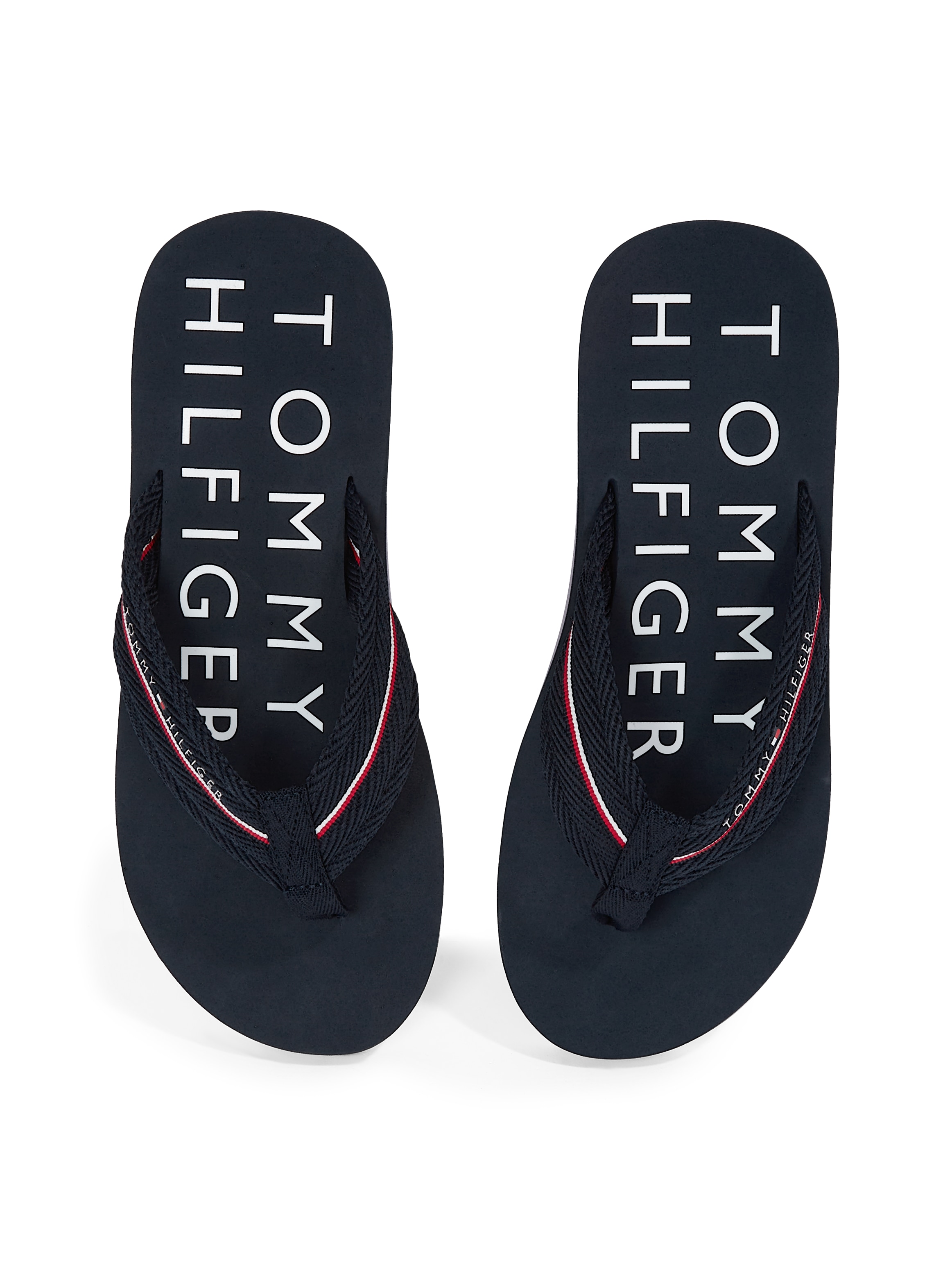 Tommy Hilfiger Zehentrenner »TOMMY HILFIGER WEB BEACH SANDAL«, Sommerschuh, Badeschuh mit Logoschriftzug