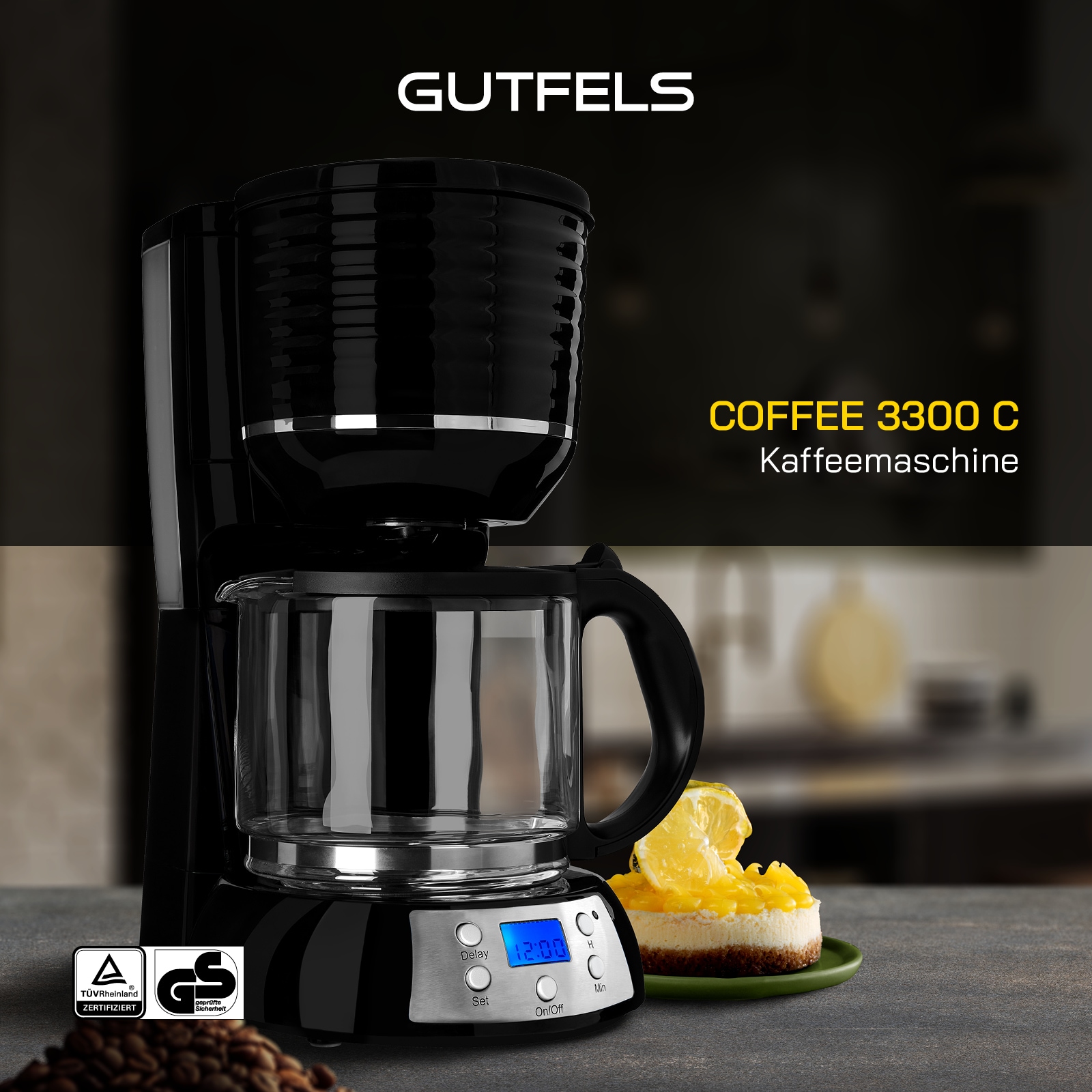 Gutfels Filterkaffeemaschine »COFFEE 3300 C«, 1,5 l Kaffeekanne, Papierfilter, 1x4, 1,50 L Glaskanne, 1080 Watt
