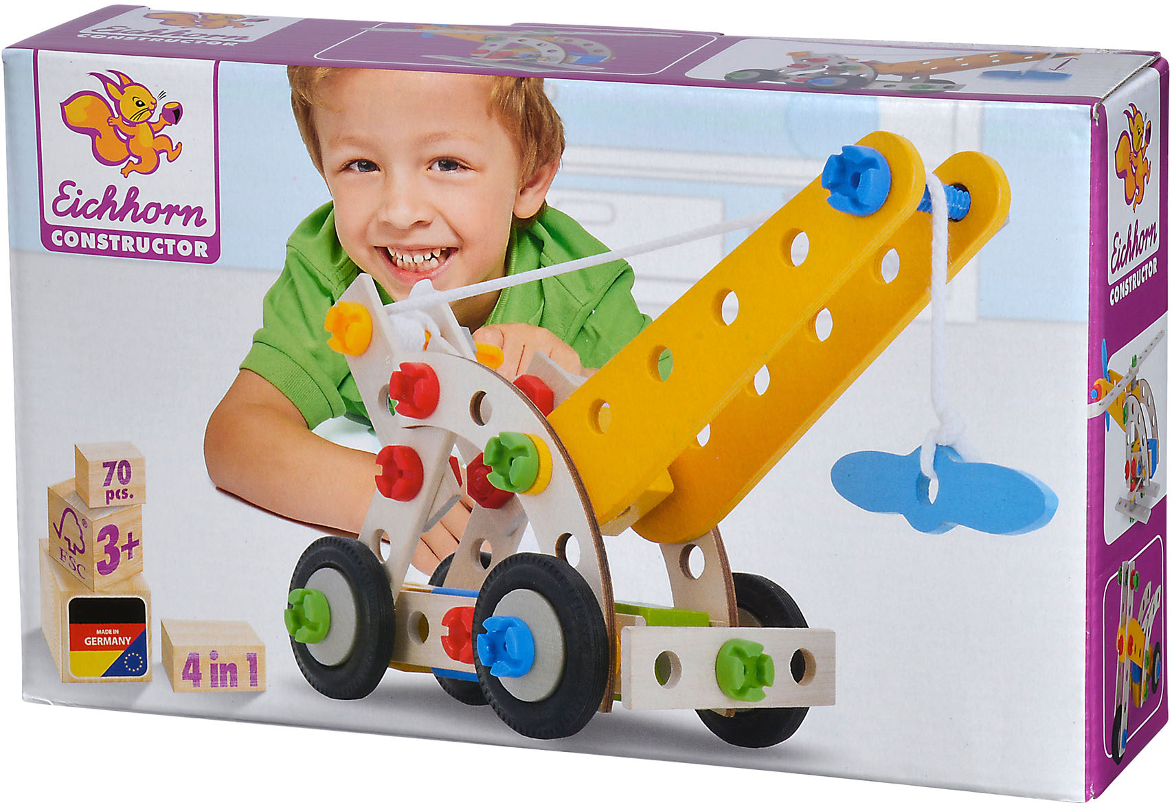 Konstruktionsspielsteine »Holzspielzeug, Constructor Kranwagen, 70tlg.«, (70 St.),...