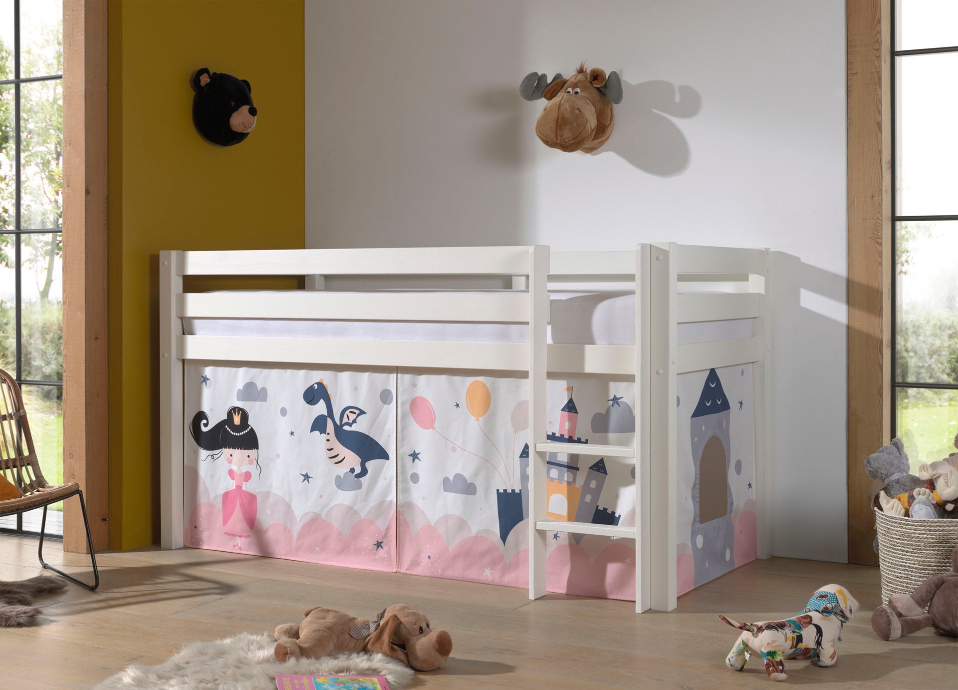 Vipack Spielbett "Pino, Kiefer massiv, mit Rolllattenrost u. Textil-Set, Ma günstig online kaufen
