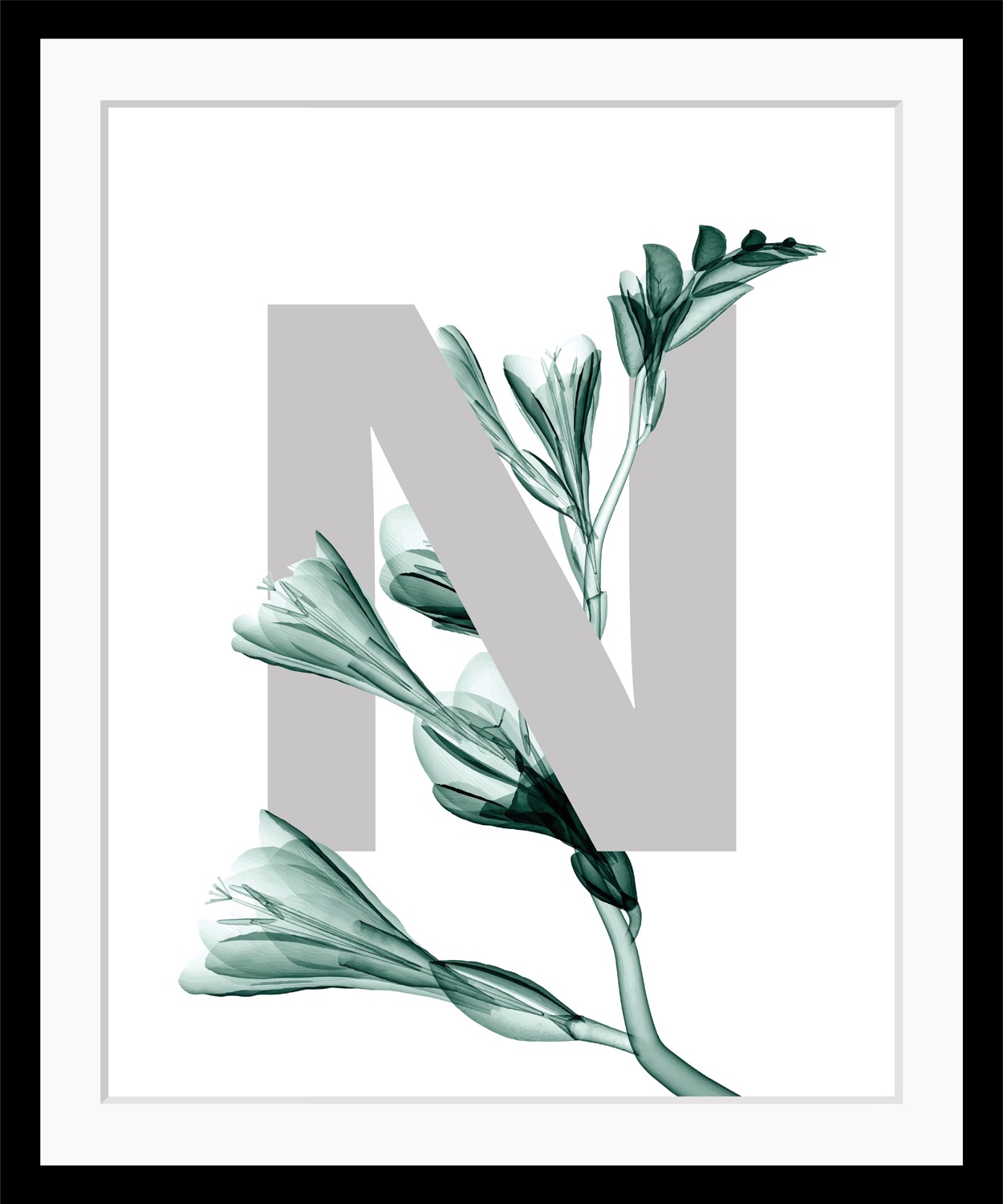 queence Bild »N-Flower«, Buchstaben, Blätter, Blume, gerahmt günstig online kaufen