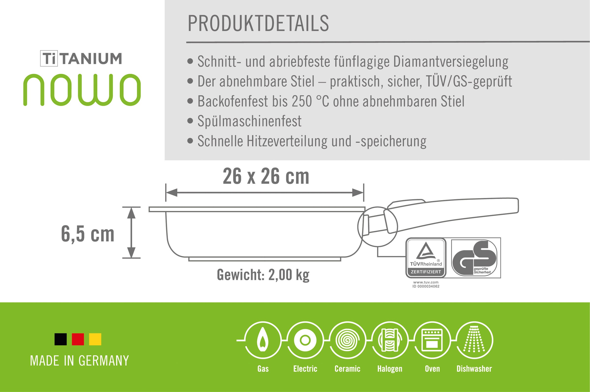 WOLL MADE IN GERMANY Bratpfanne »Nowo«, Aluminiumguss, von Hand gegossen, 26x26 cm, Made in Germany