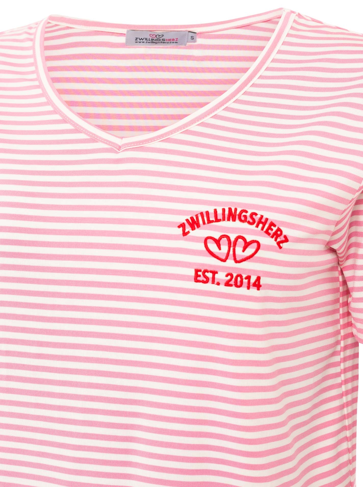 Zwillingsherz T-Shirt »"Zwillingsherz"« V-Neck, gestreift, kleines Motiv gestickt