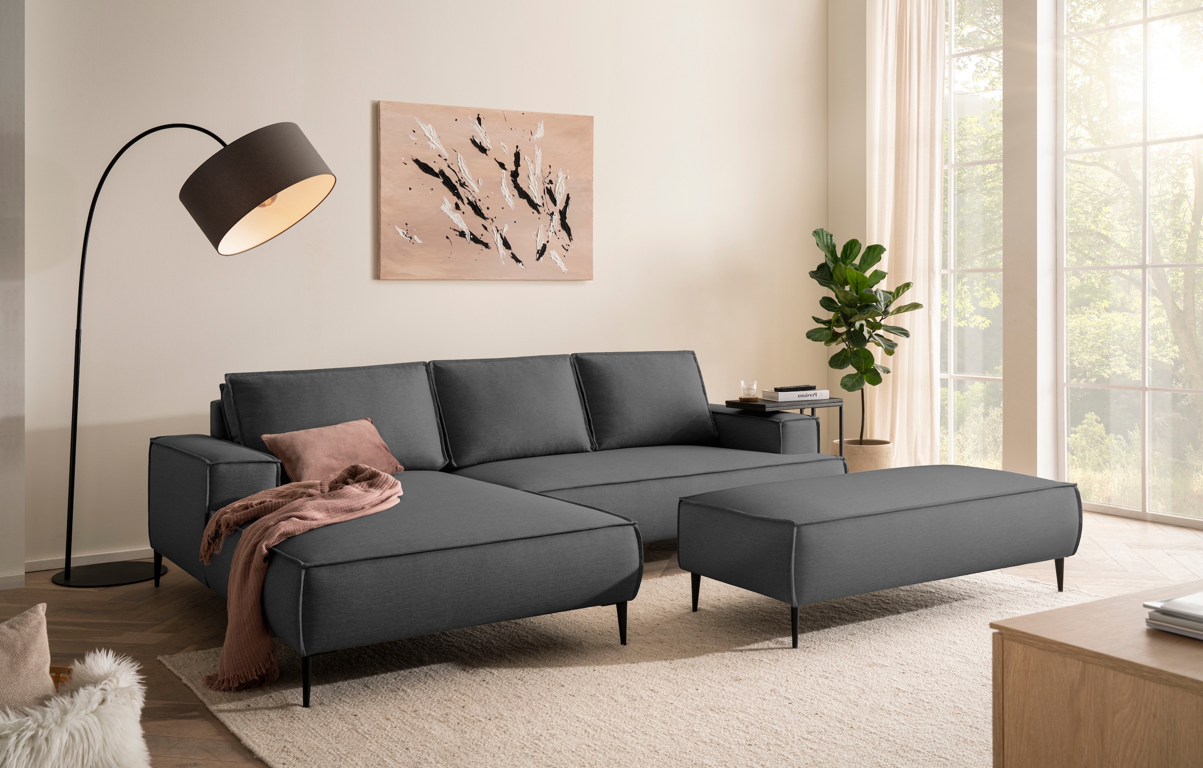 andas Sitzgruppe »TVINNU, Polsterecke L-Form, Schlaffunktion, mit Hocker«, (Set, 2 tlg.), stellbar zum Schlafsofa (Krokodilverbinder)