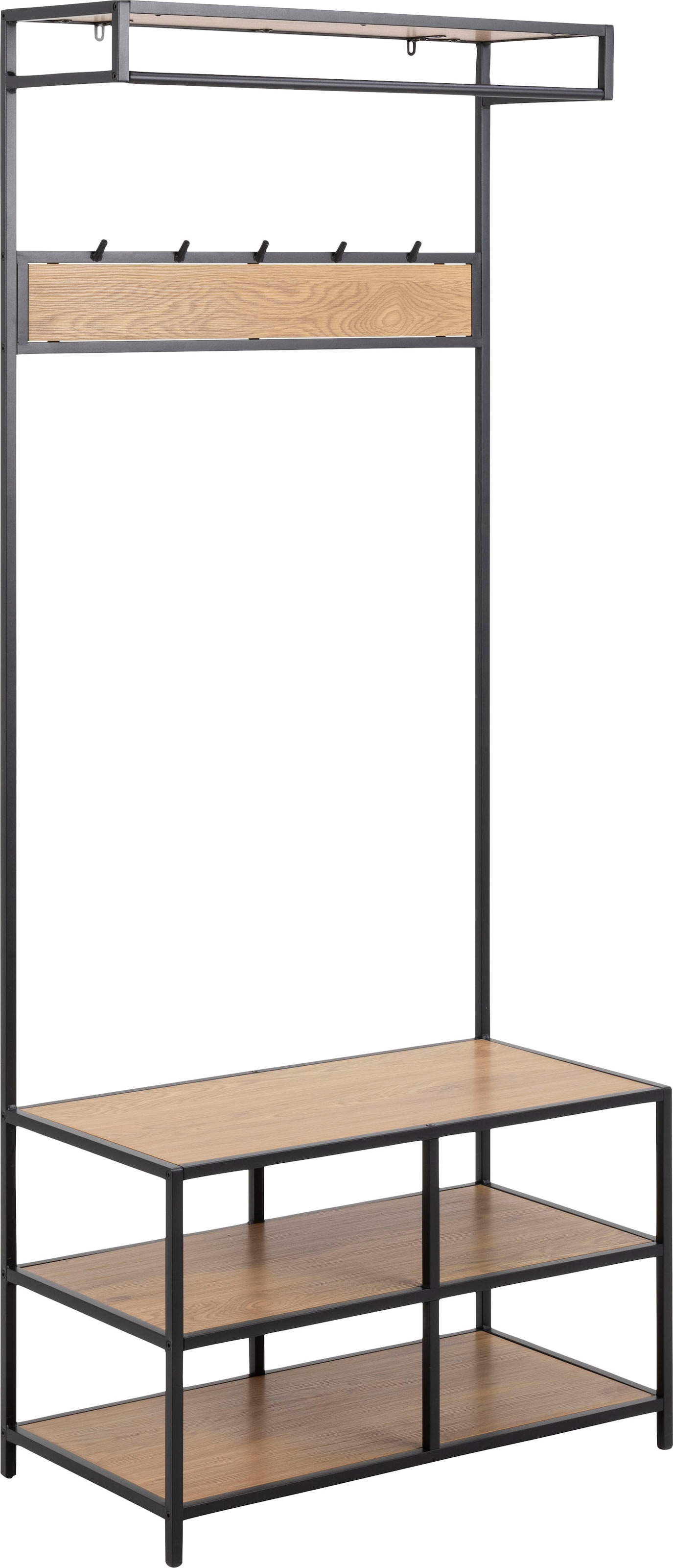 ACTONA GROUP Garderobenständer, (1 St., 1), Metallgestell im Industrie-Look, 3 Einlegeböden, 5 Haken, Breite 77 cm