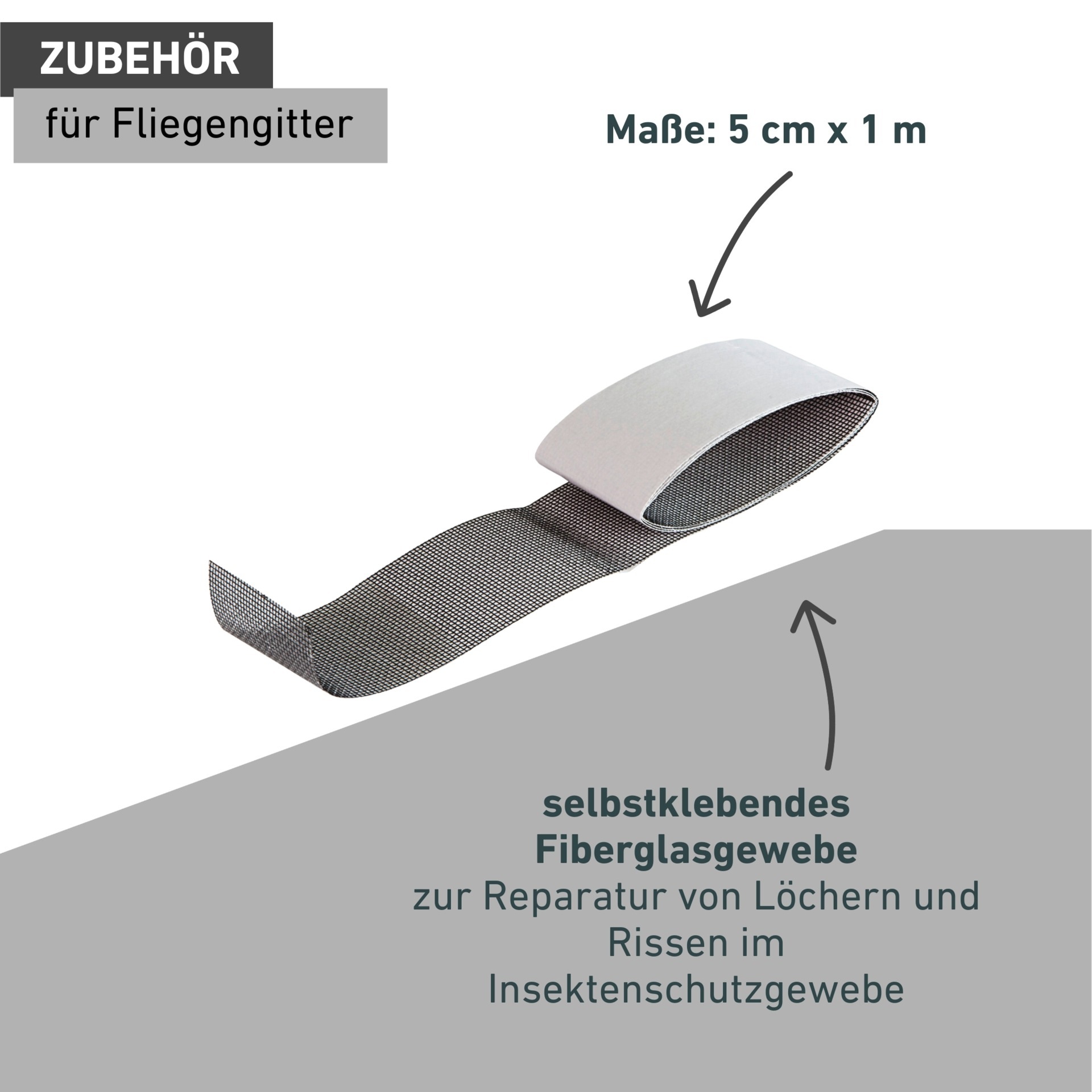 Windhager Fliegengitter-Gewebe »Repair Tape für Fliegengitter aus Fiberglasgewebe, Reparaturband« 1 Stk. tlg. Fiberglaspflaster für Insektenschutz, 5 cm x 1 m, anthrazit