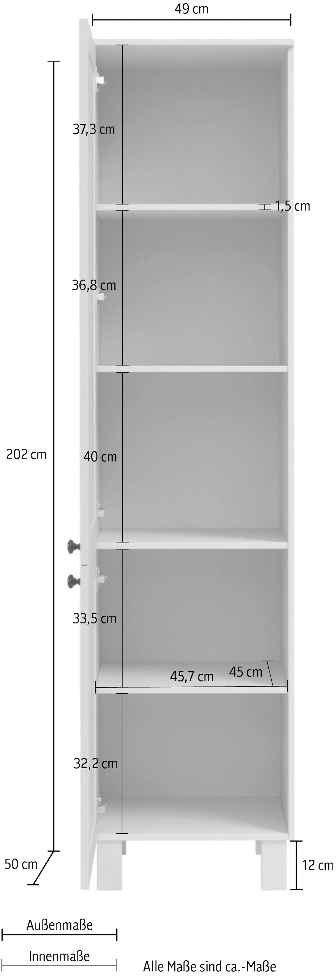 KOCHSTATION Hochschrank »KS-Osby«, (1 St.), Kiefer massiv, Breite 50 cm, 2 Türen, 4 Einlegeböden