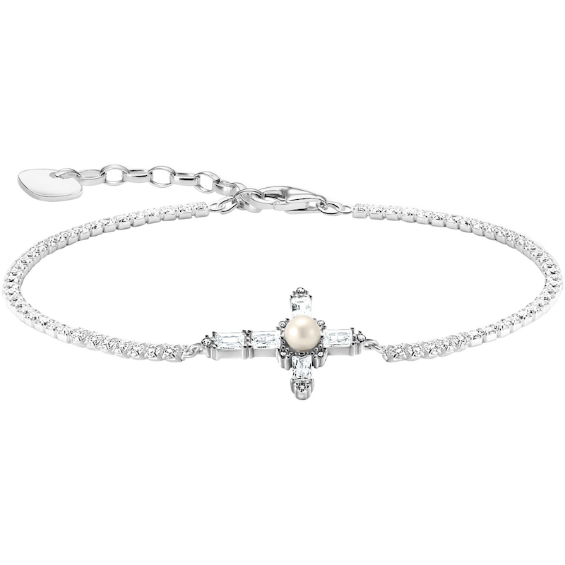 THOMAS SABO Armband »Kreuz Cross Romance« mit Zirkonia (synth.) - mit Süßwasserzuchtperle silberfarben-weiß + weiß 19 Armband mit Kreuz Cross Romance