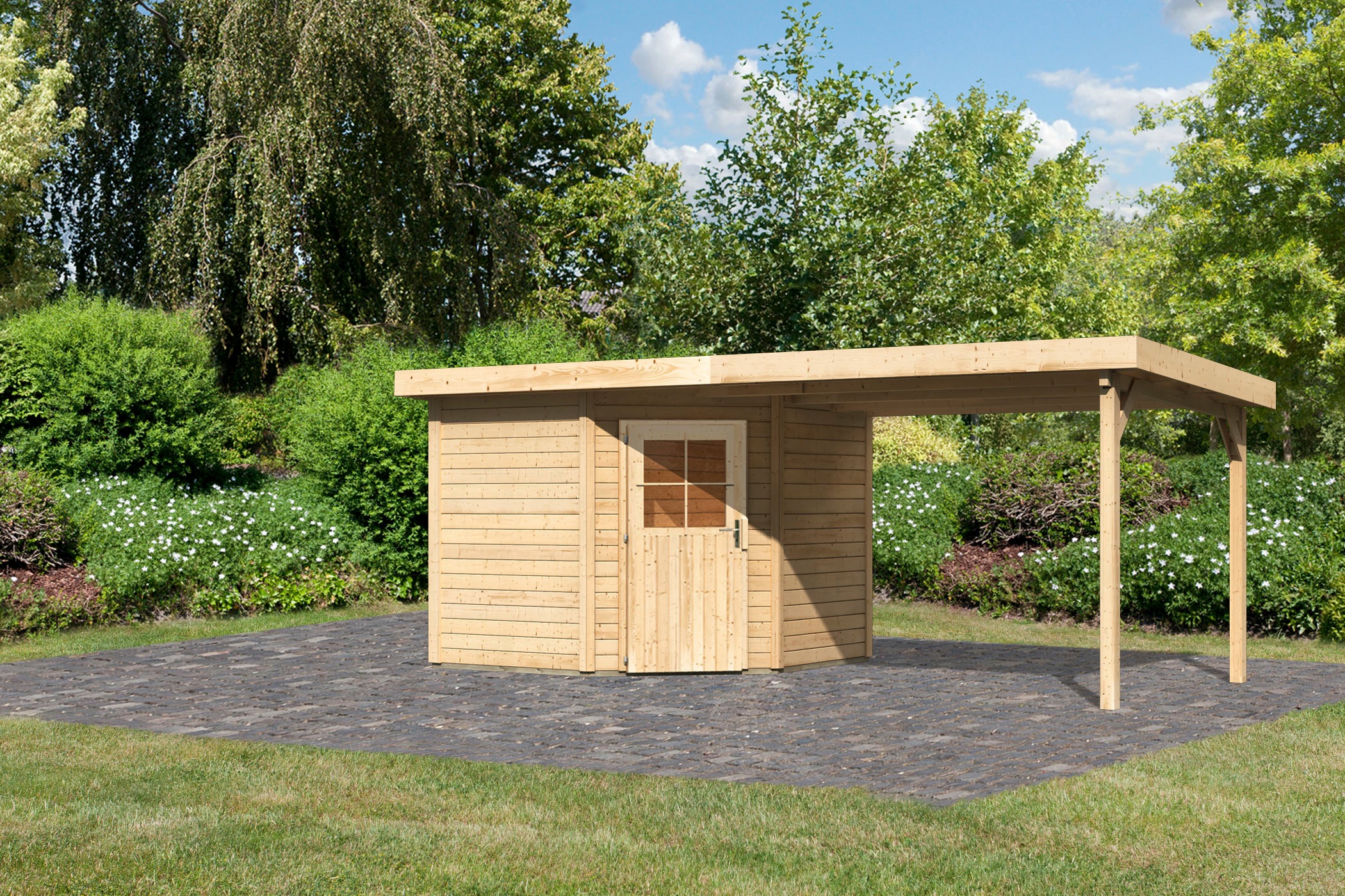 Karibu Gartenhaus »Neusee 2«, mit Anbaudach, terragrau o. natur