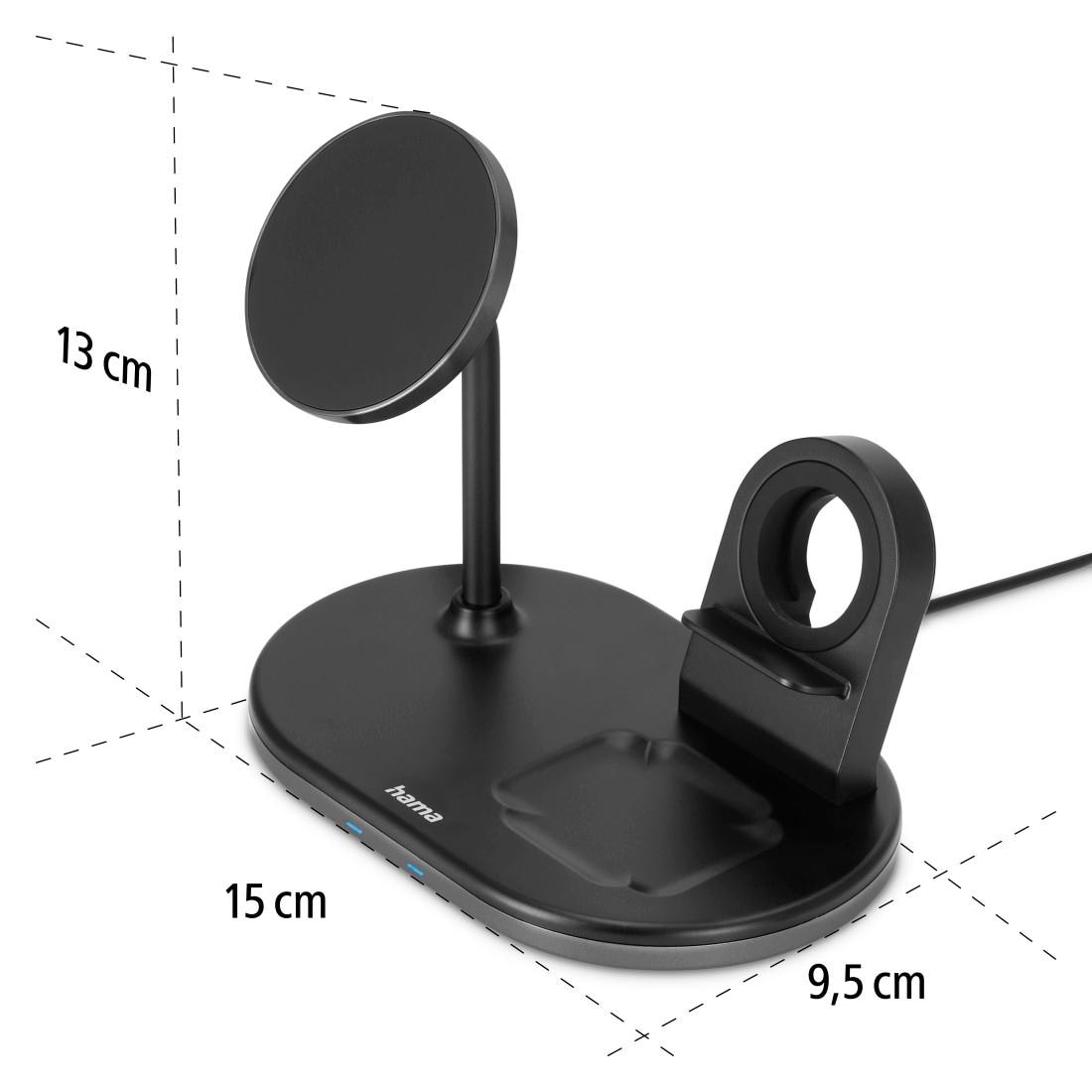 Hama Induktions-Ladegerät »3in1 Wireless Charger Ladestation für Apple iPhone AirPod Apple Watch«, mit Pad, Fast-Charge-Technologie, Apple iPhone 12, 13, 14, 15-Modelle