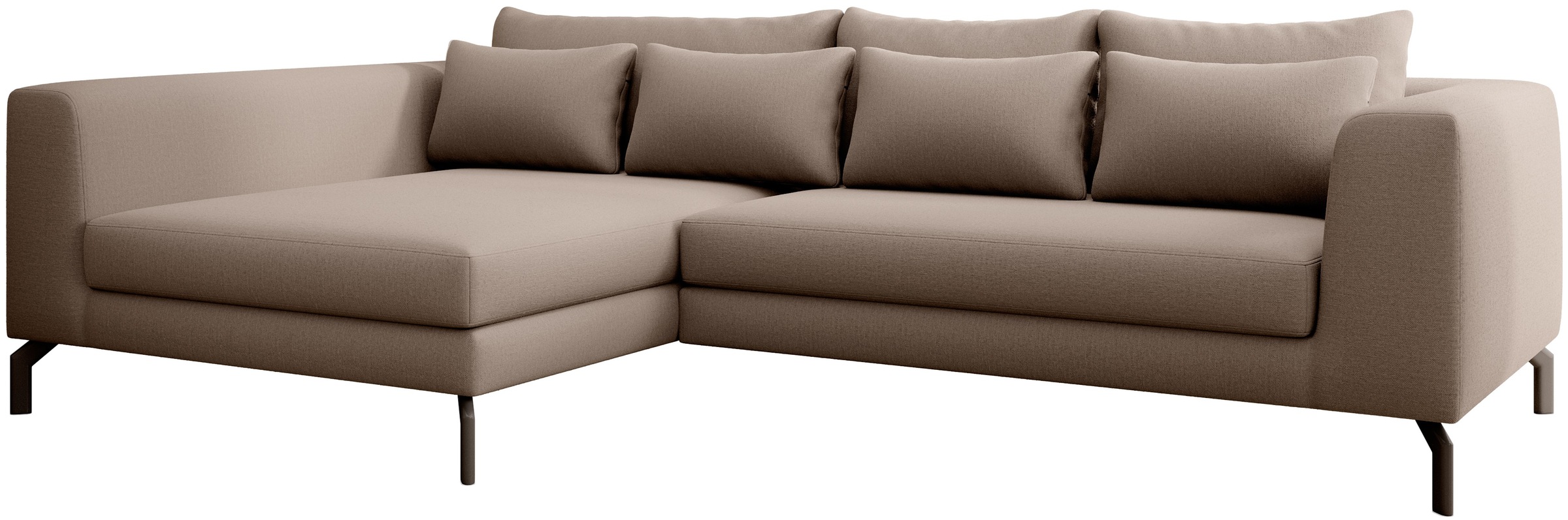 INOSIGN Ecksofa »Cross, mit softem Sitz, L-Form, wendbare Zierkissen, Breite 284 cm«, Couch mit vielen Kissen, stylische Kreuznaht, elegante Metallfüße