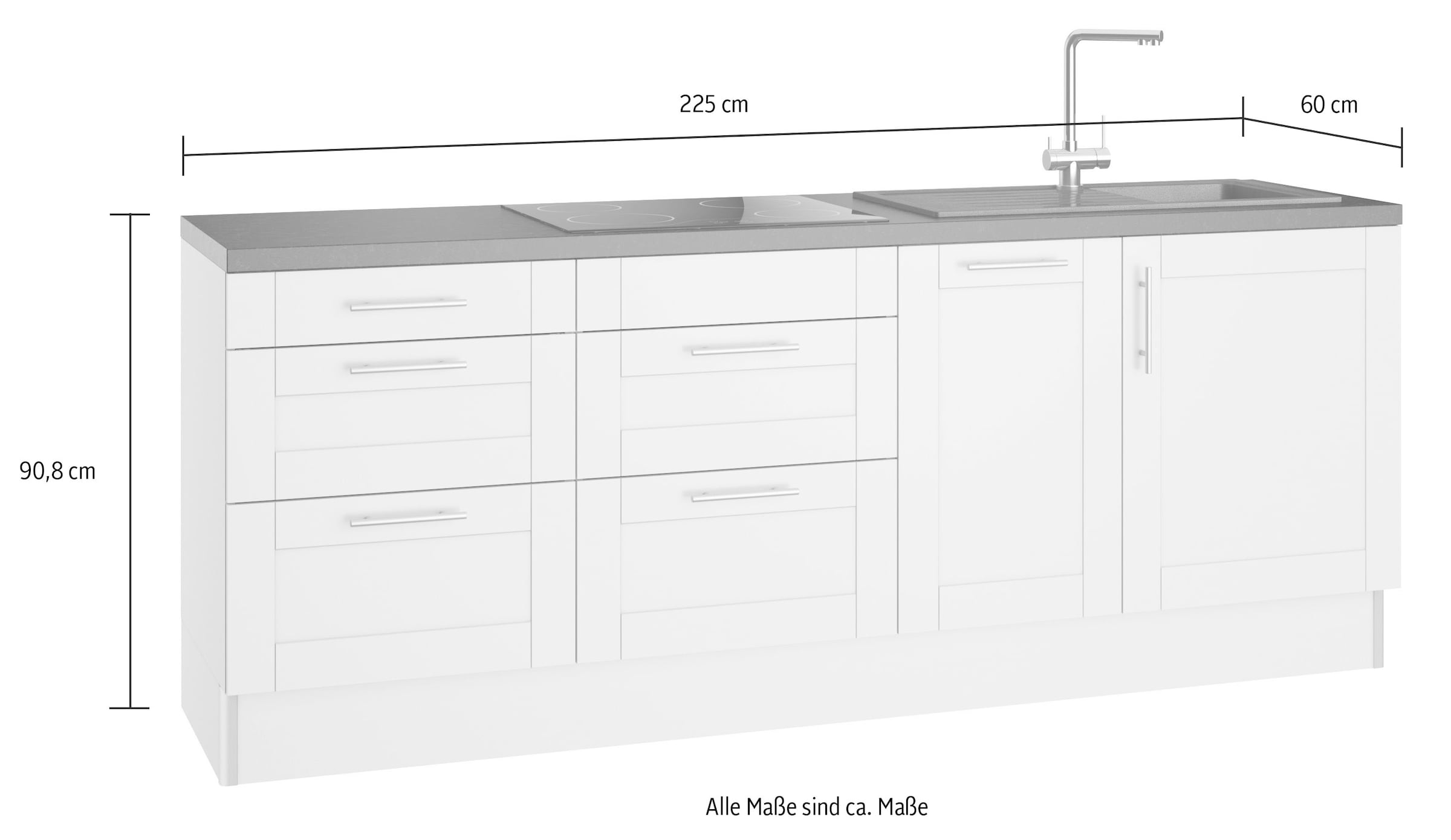 Breite Küche Close auf bestellen OPTIFIT Funktion, MDF cm, 225 wahlw. Fronten »Ahus«, Raten Mit Soft E-Geräten,