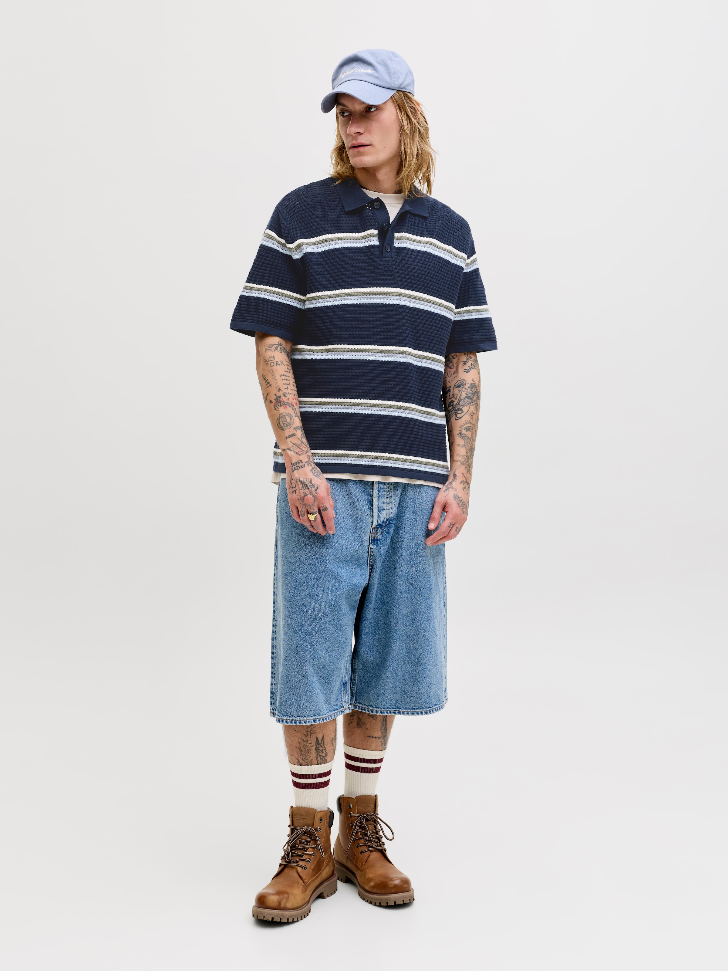 Jack & Jones Polokragenpullover »JORMAINE KNIT STRIPE POLO SN« Baumwolle, relaxed fit