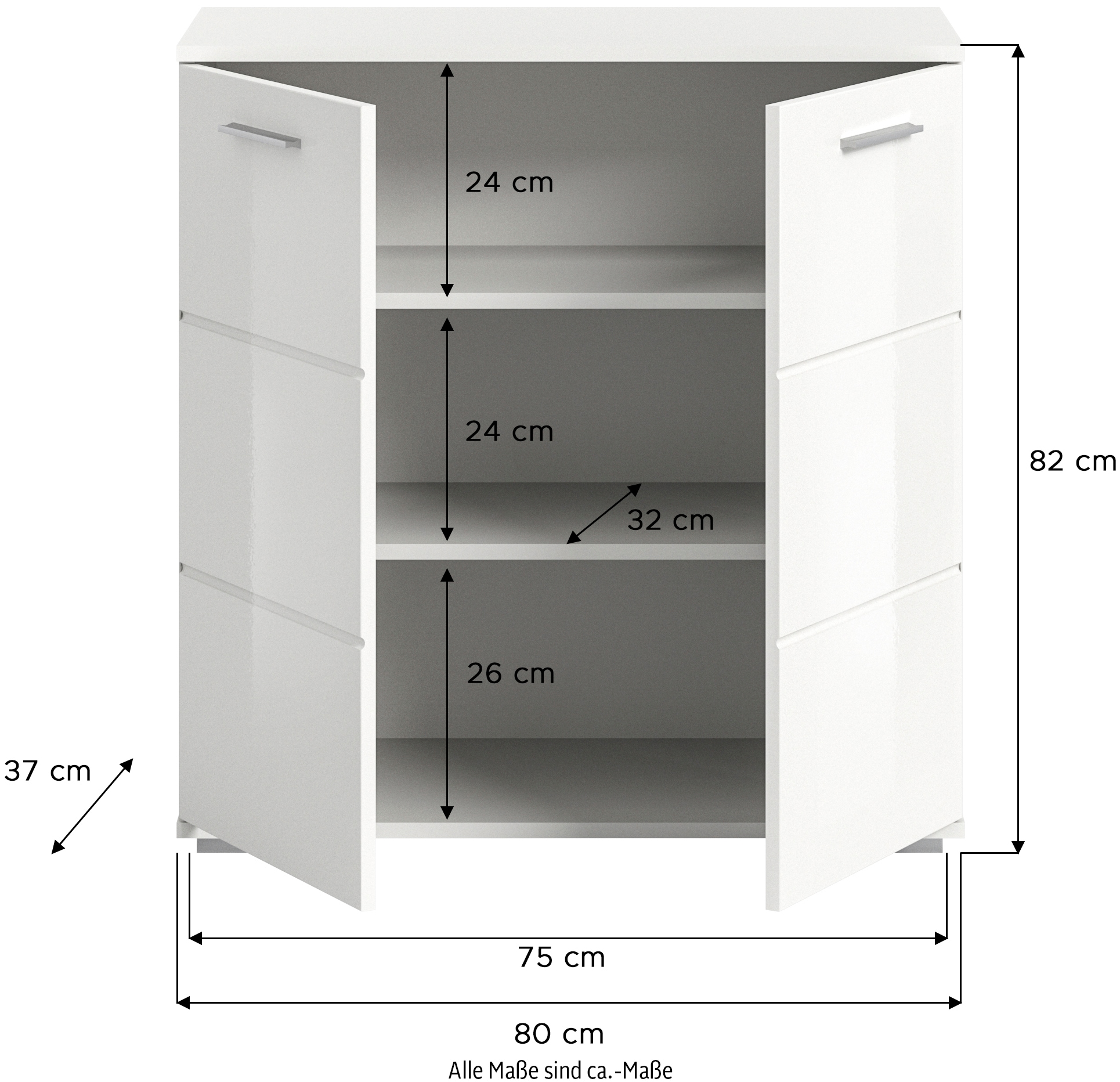 INOSIGN Kommode »Valge, Breite 80 cm, 2 Türen, 2 Einlegeböden, 3 Fächer«, Front-Rillenfräsung, Schuhkommode, Anrichte, Schrank, Sideboard