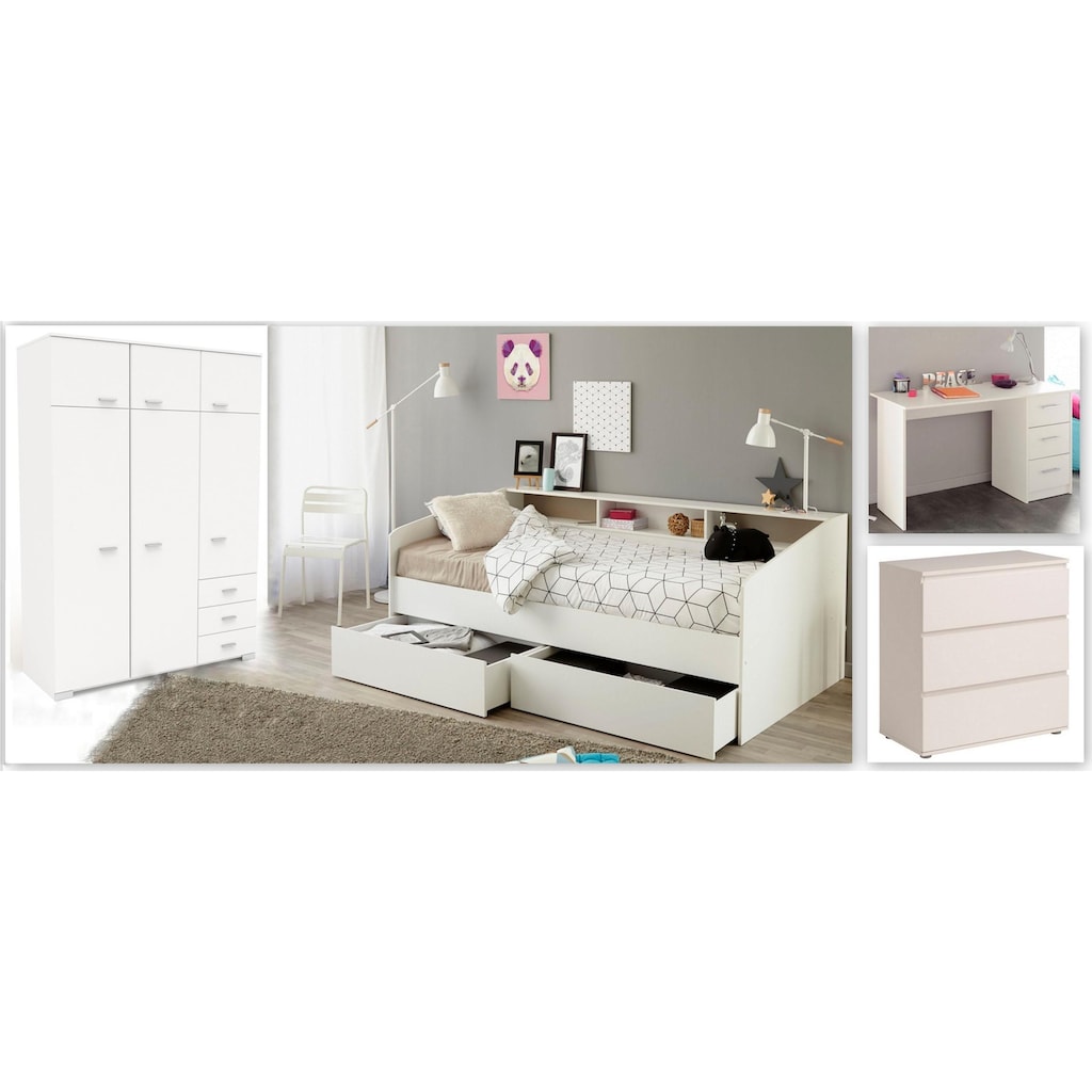 Parisot Jugendzimmer-Set »Sleep«, (Set, 4 St., Kleiderschrank, Stauraumbett, Kommode und Schreibtisch)