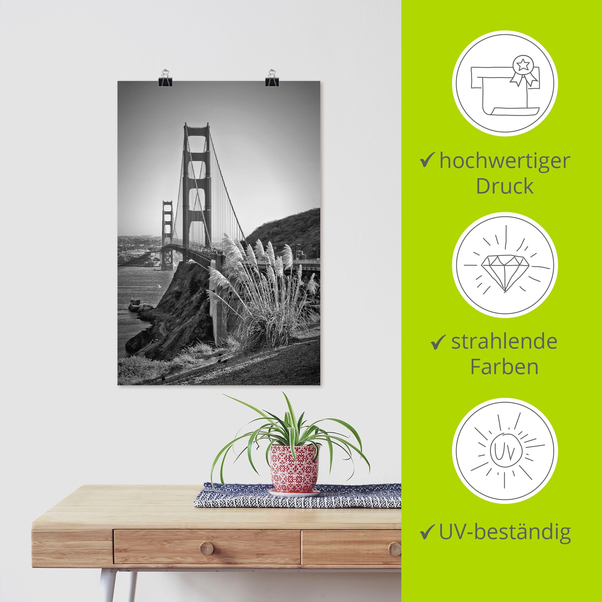 Artland Wandbild »San Francisco Golden Gate Bridge«, Amerika, (1 St.), als Leinwandbild, Poster in verschied. Größen