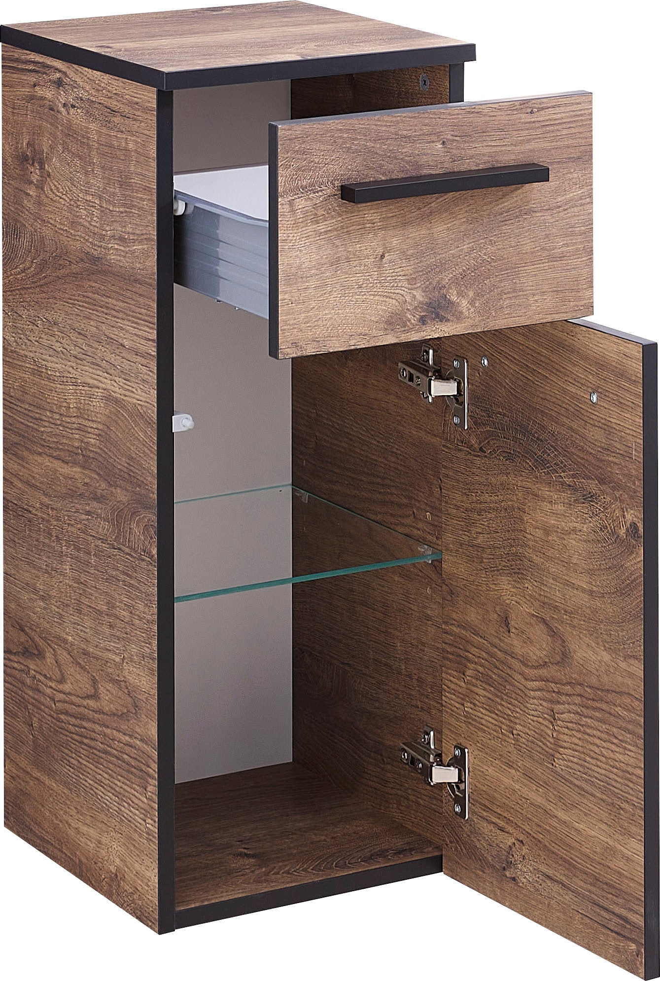 Saphir Unterschrank »Quickset 374 Badschrank, 1 Tür, 1 Schublade, inkl. Türdämpfer«, Badezimmer-Unterschrank, Eiche Ribbeck quer Nachbildung, 30 cm breit
