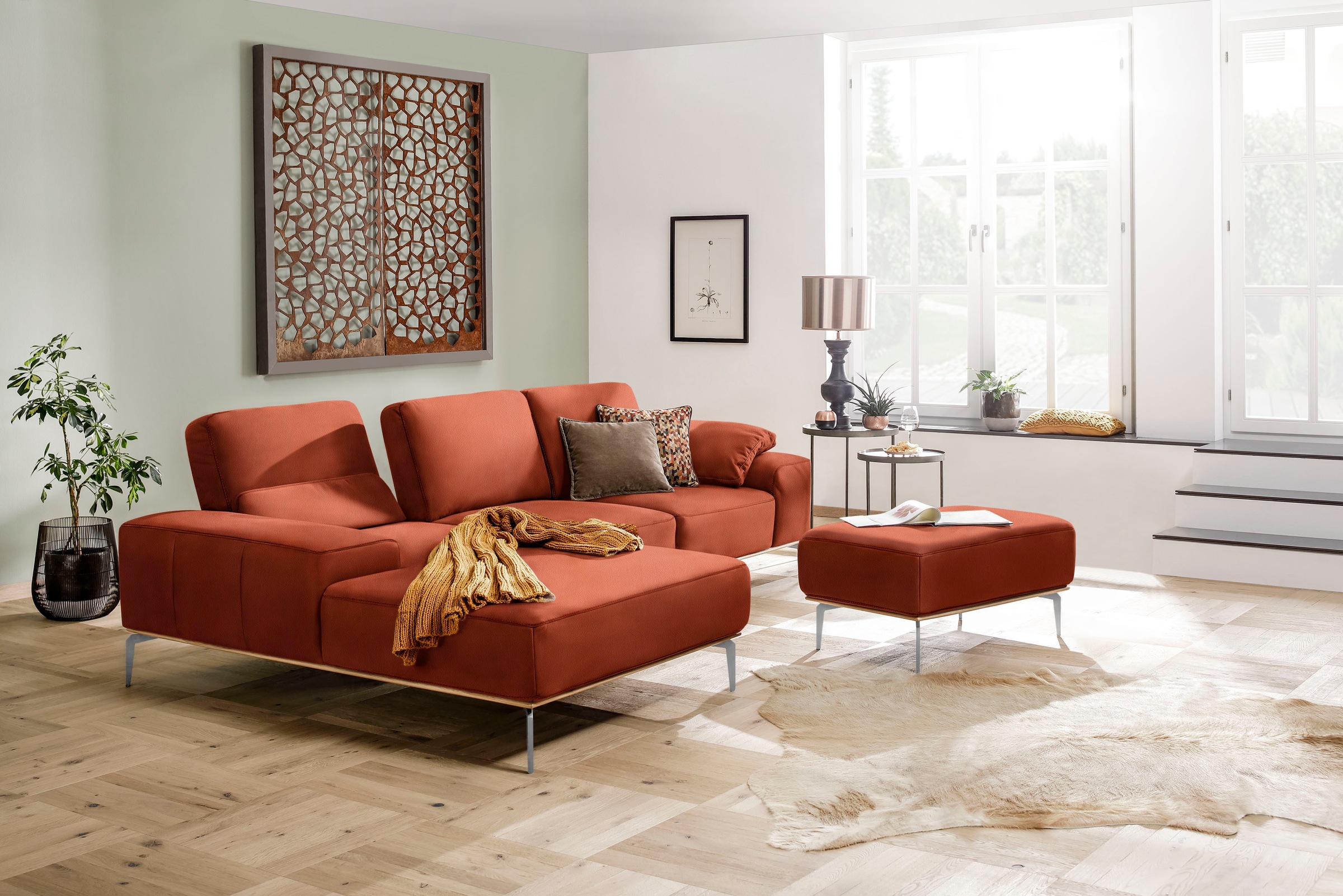 W.SCHILLIG Polsterhocker »run«, mit elegantem Holzsockel, Füße in Chrom glänzend, Breite 75 cm