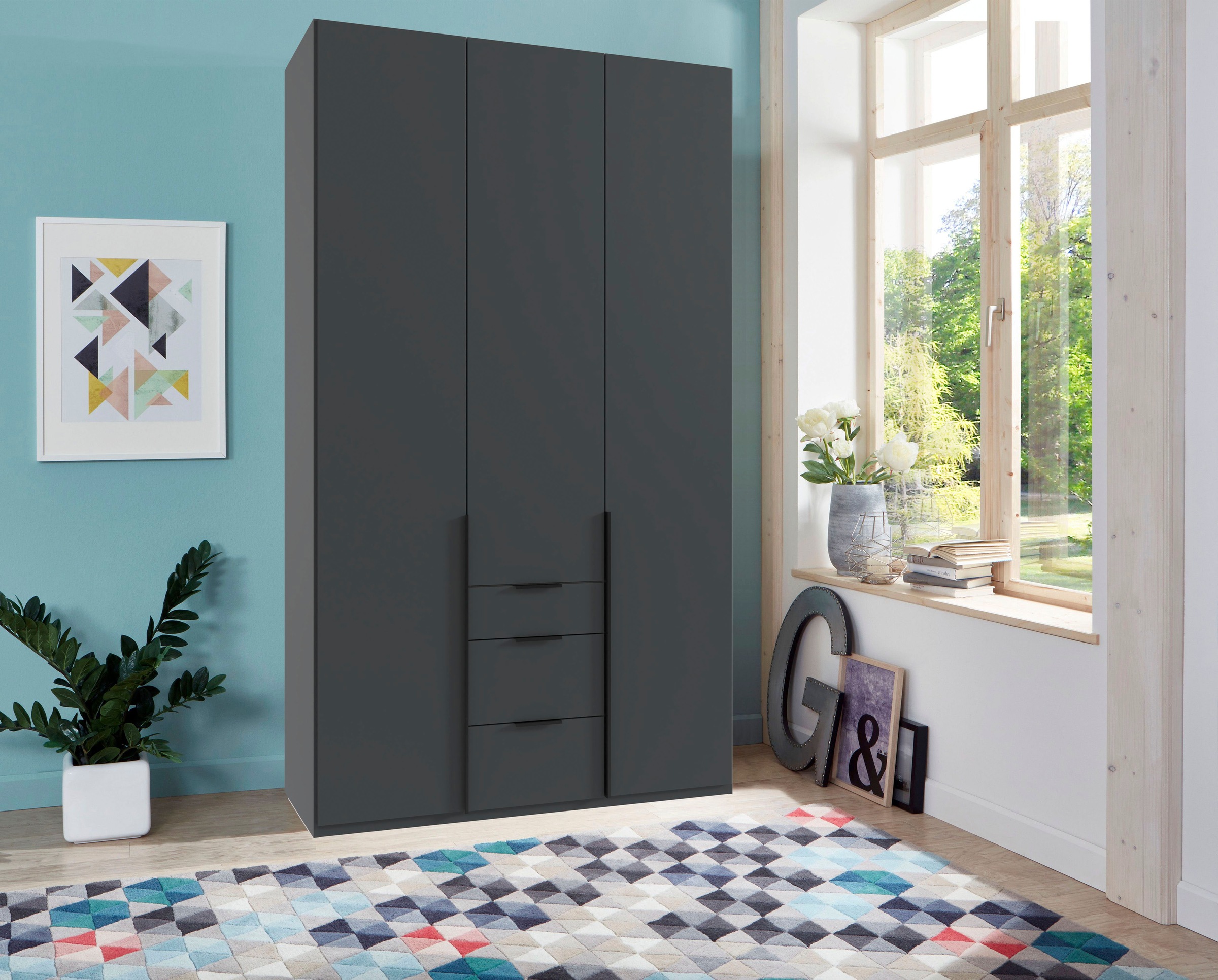 Wimex Drehtürenschrank »Mugano, 135 oder 180cm breit, 208 oder 236cm hoch, Made in Germany«, (mit langen Griffstangen aus Metall), wahlweise mit oder ohne Spiegel, mit Schubladen