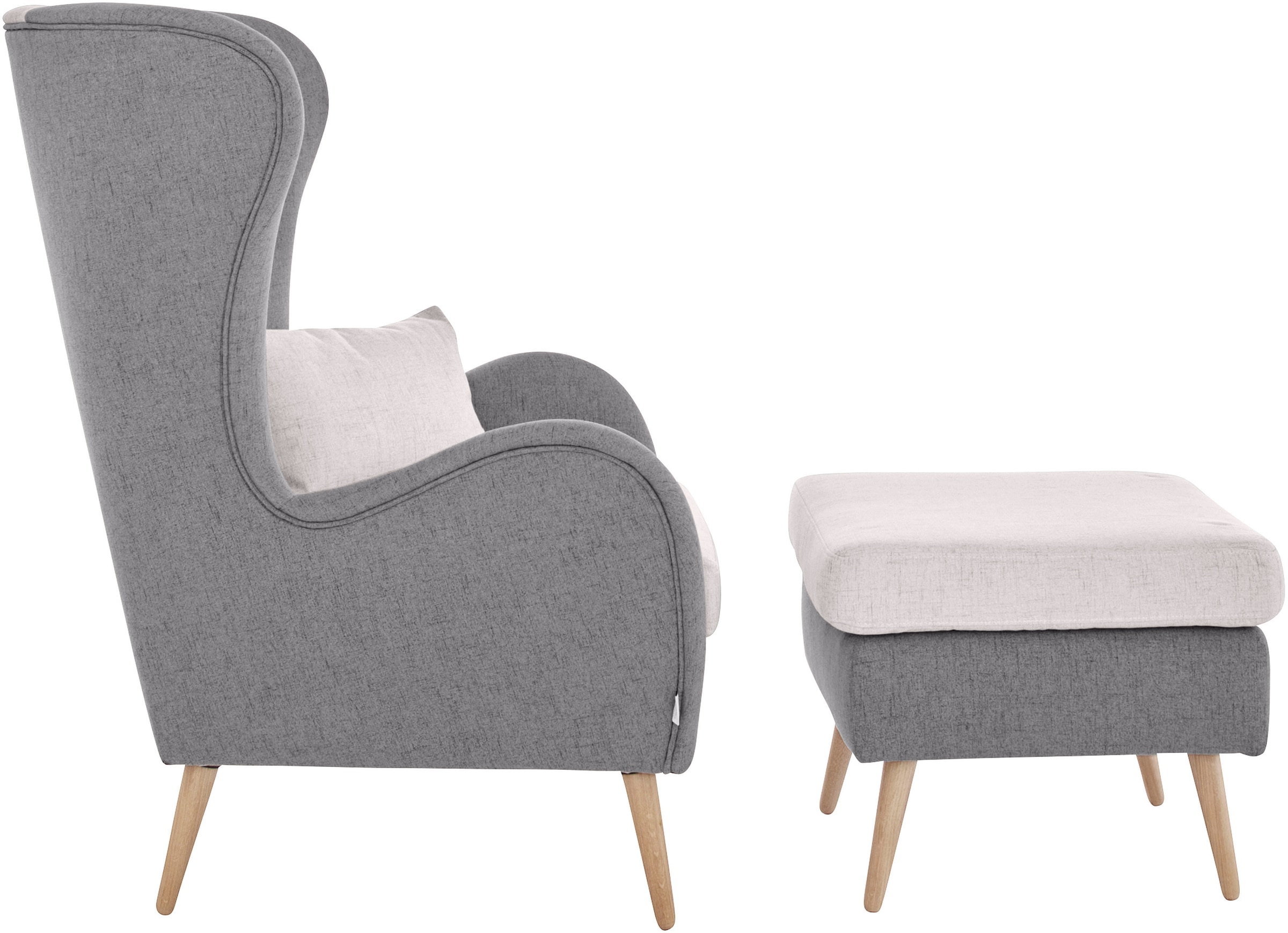 Guido Maria Kretschmer Home&Living Sessel »Salla Bezug Bouclé oder Struktur fein, Ohrensessel«, wahlweise mit oder ohne Hocker; großer Sessel: Maße B/T/H: 78/94/118cm
