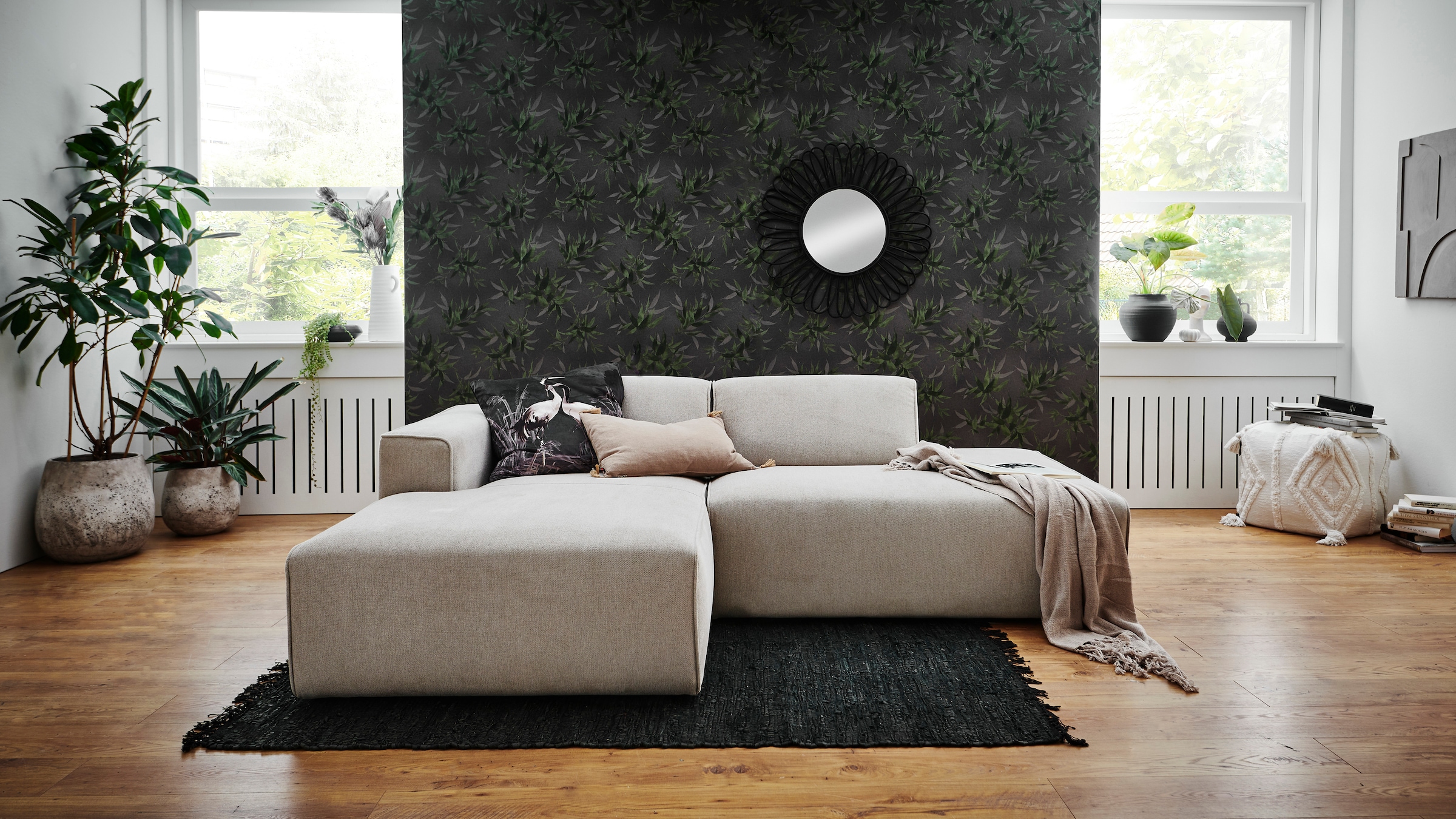 andas Ecksofa »Noord mit Kedernaht, Breite 227 cm«, Cord, Struktur, Webstoff, mit Wellenunterfederung, Massivholzrahmen