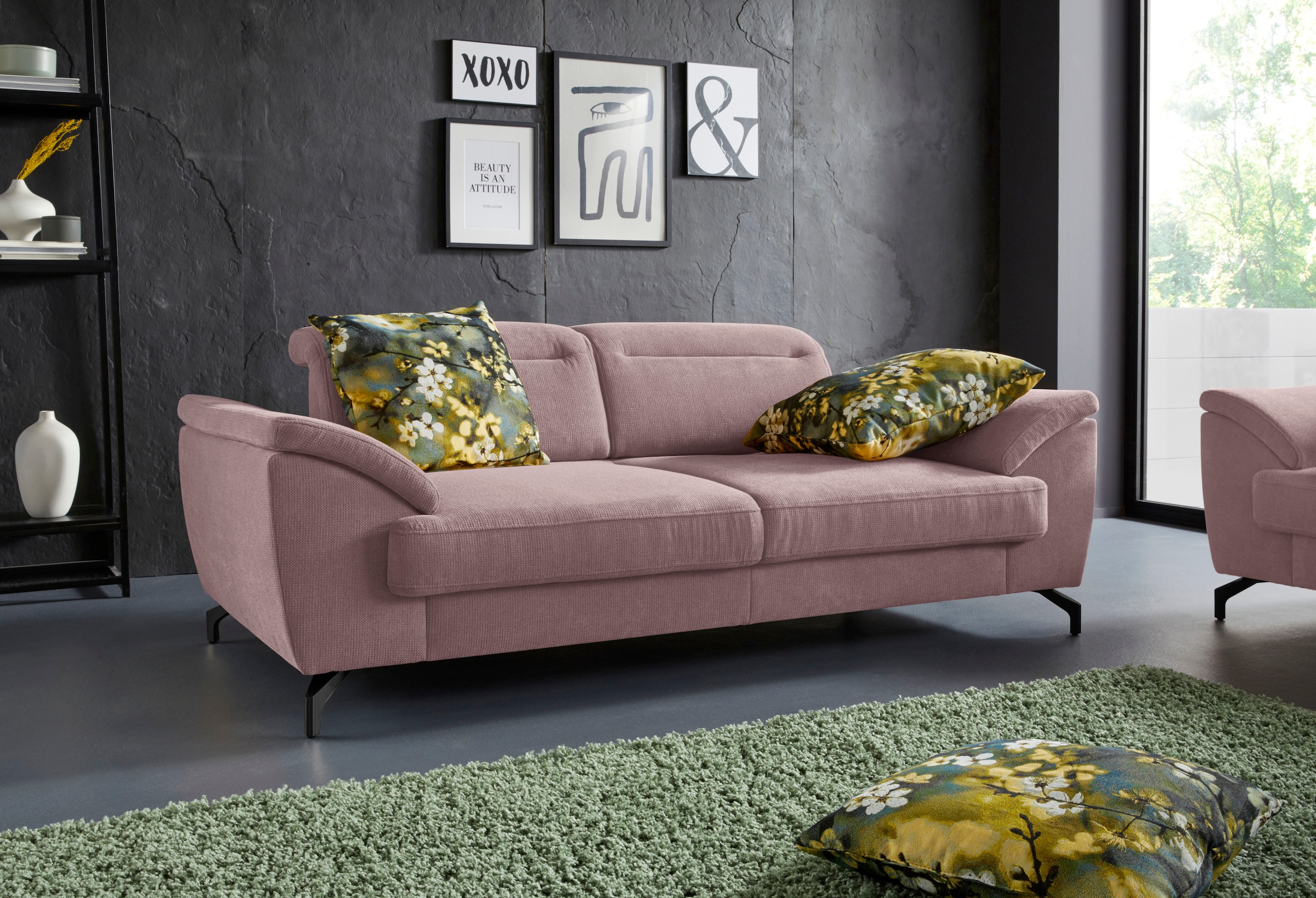 sit&more 2,5-Sitzer »Percy«, 12 cm Fußhöhe, Sitztiefenverstellung, wahlweise Kopfteilverstellung