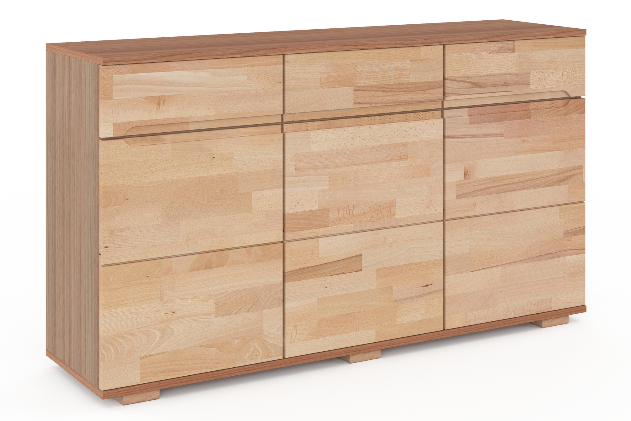 Home affaire Sideboard »Vetro,150cm breit,40 cm tief, Fronten Massivholz,6 Fächer«, Kernbuche massiv, Holzwerkstoff, 3Türen,3 Schubladen, Griffmulden