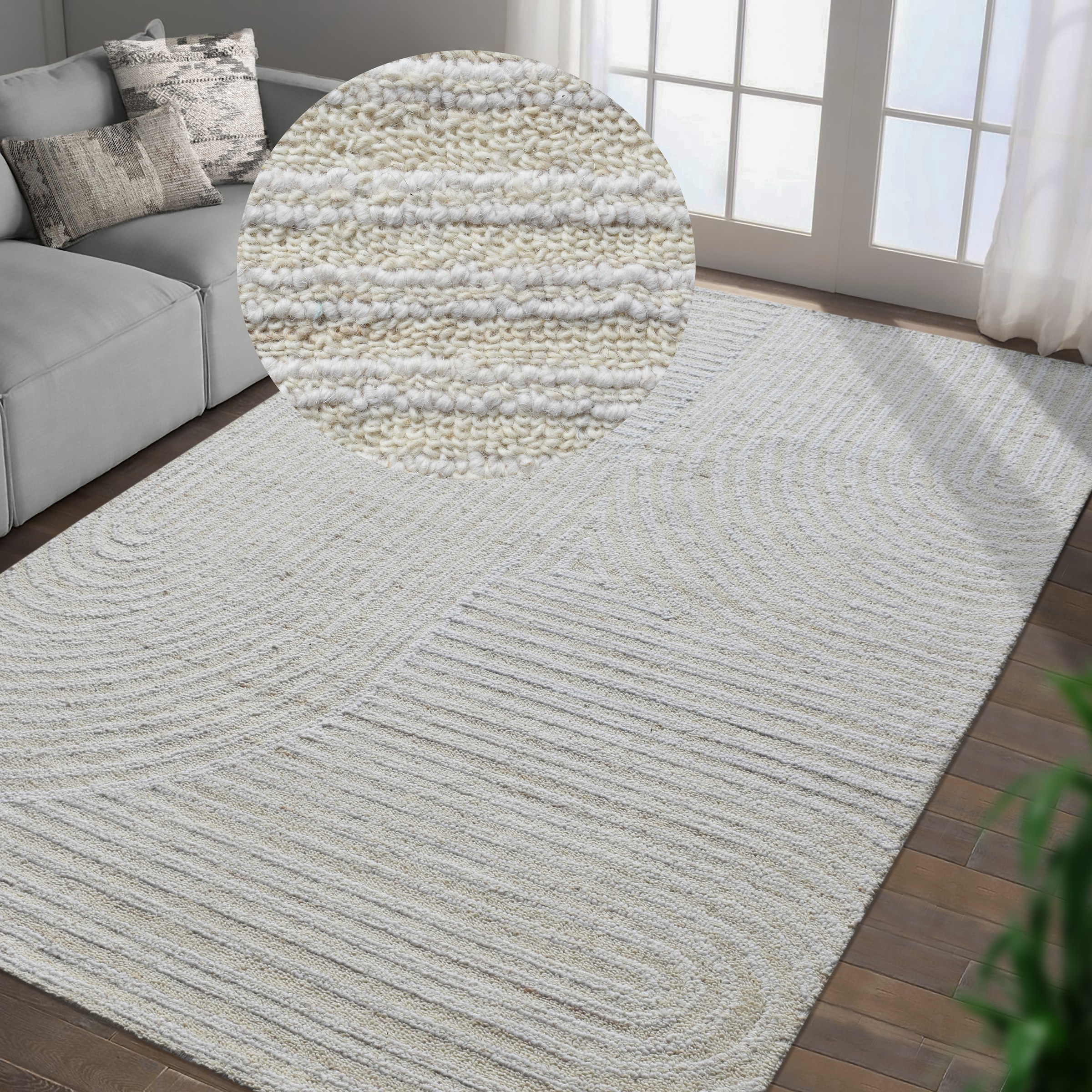 my home Wollteppich »Brevik, handgefertigt, Wolle, Hoch-Tief-Struktur« rechteckig 11 mm Höhe einfarbig, Wolle, Teppich, Wohnzimmer, Schlafzimmer, Esszimmer