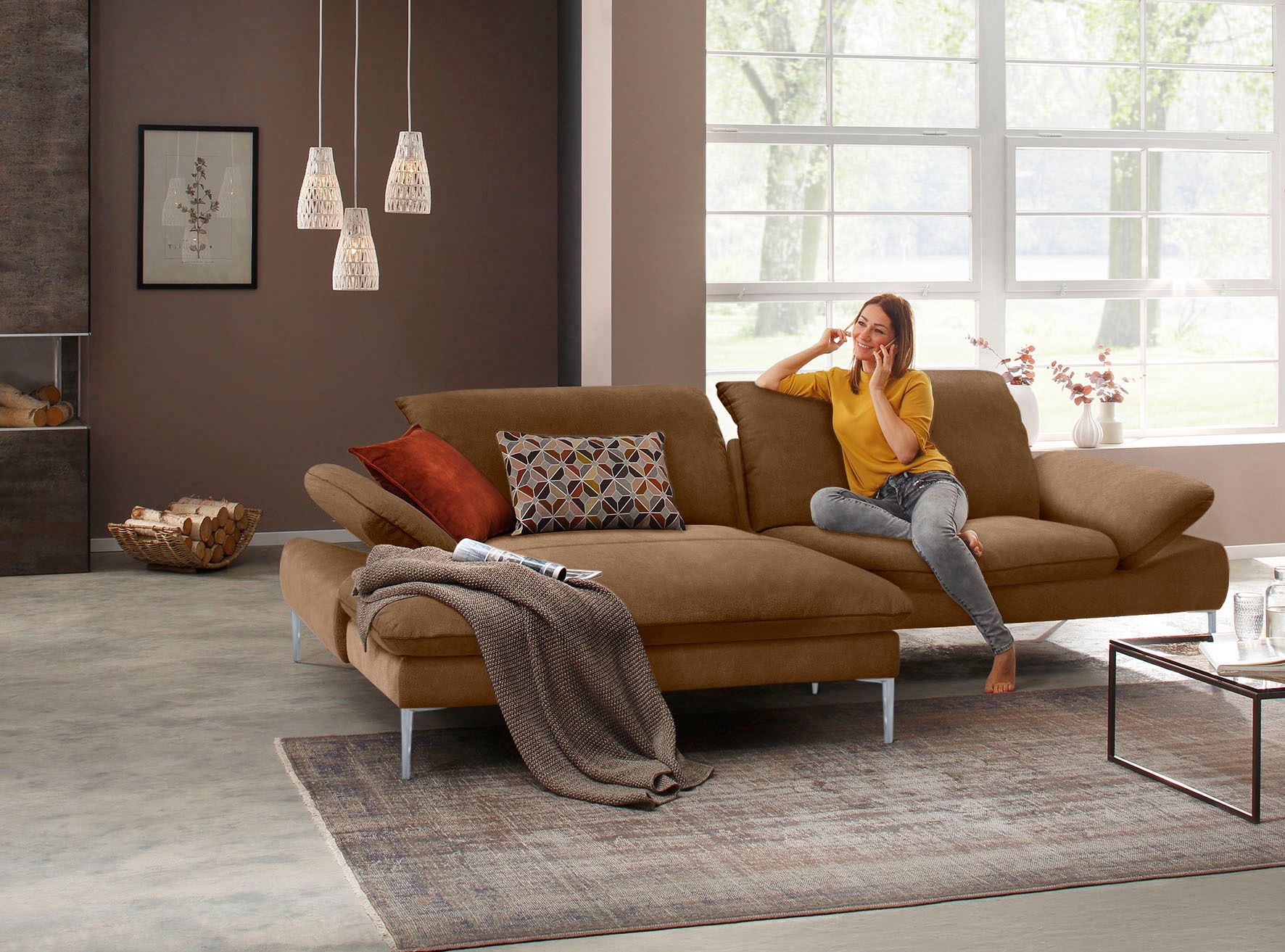 W.SCHILLIG Ecksofa »enjoy&MORE, mit tollem Sitzkomfort, elegant und bequem, L-Form«, mit Sitztiefenverstellung, Füße silber matt, Breite 294 cm