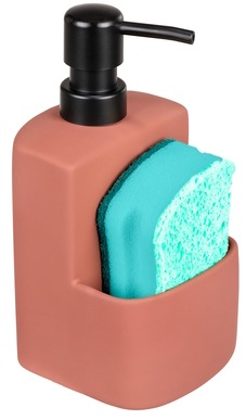 WENKO Spülmittelspender »Modell Festival«, aus Keramik, Soft-Touch Beschichtung, mit Spülschwamm-Fach, 380 ml