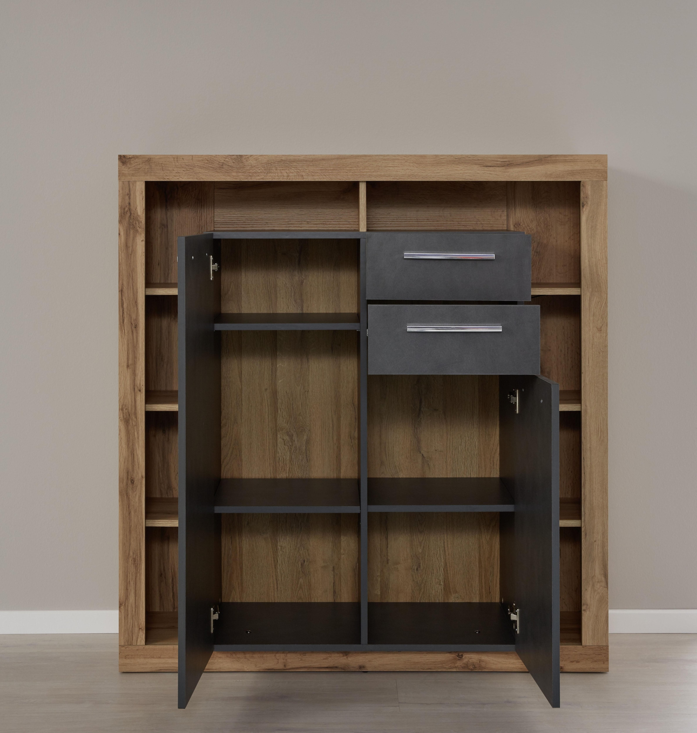 INOSIGN Highboard »Gwendolyn«, (1 St.), Moderner Wohnzimmerschrank mit vielen Ablagen - (B/T/H) 121/40/128 cm