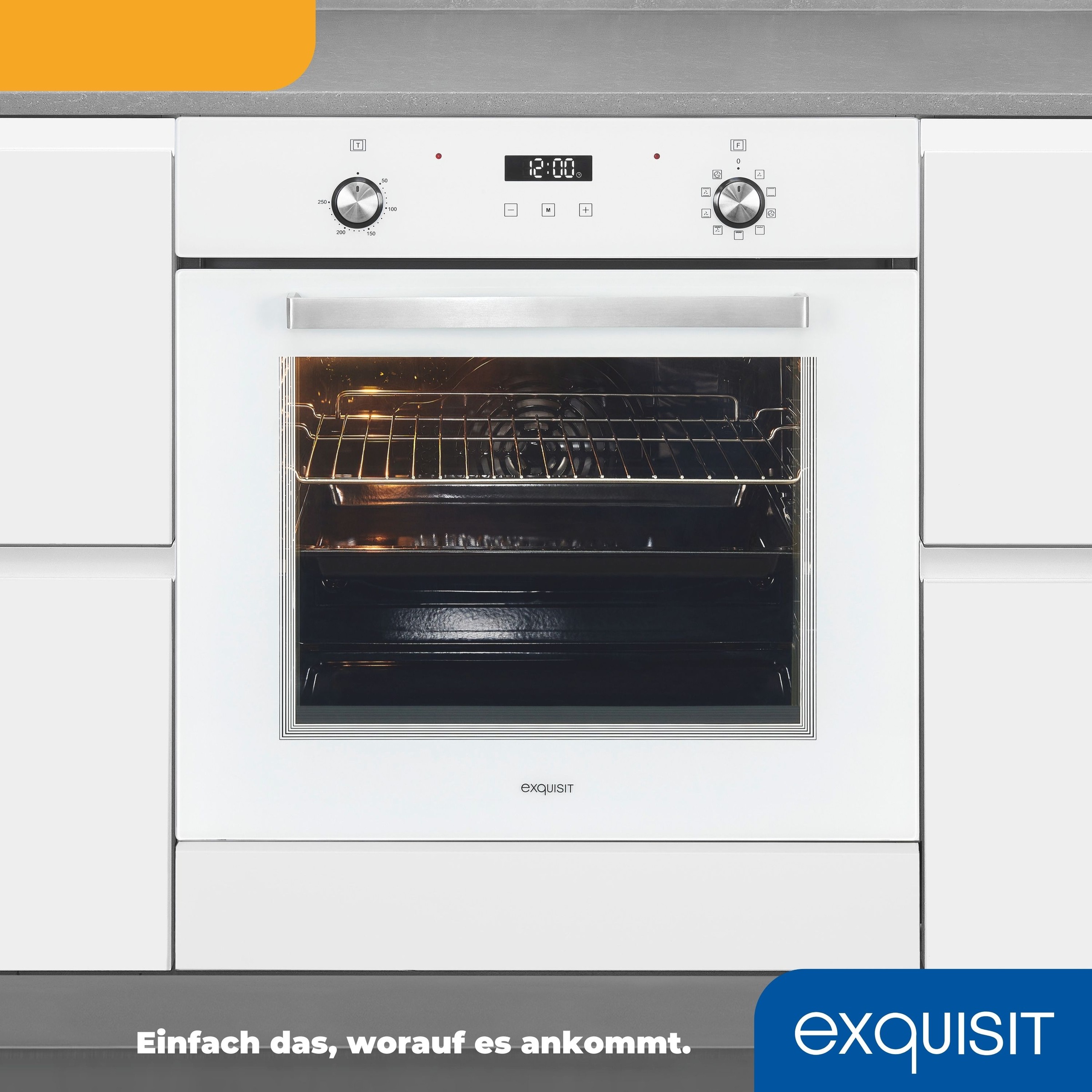 exquisit Backofen  »EBE76-9-H-020 weiss«, mit 1-fach-Teleskopauszug, Heißluft&Pizzastufe - ideal für ein Pizzabacken zuhause!Timer-Funktion