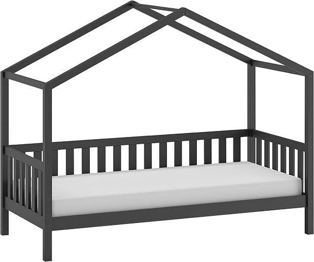 Vipack Hausbett »Dallas«, (Made in Europe), 90x200 cm, inkl. Rolllattenrost, Kiefer anthrazit,mit o. Bettschublade