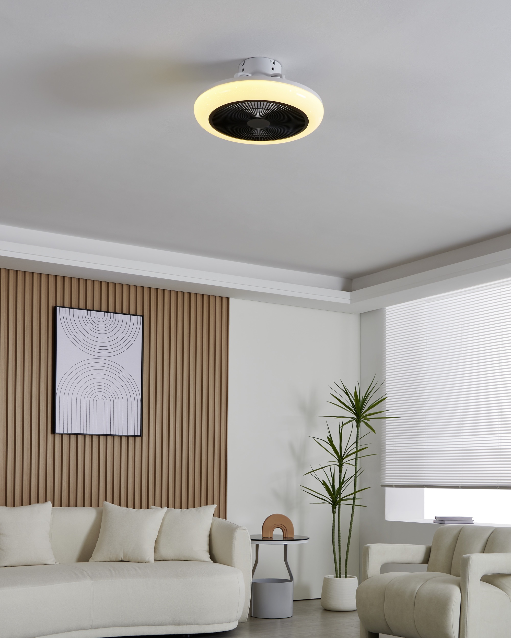 EGLO LED Deckenleuchte »KOSTRENA Leuchte und Ventilator - ABS - LED - 3X8,5W - IP20« LED-Modul 1 Stk. Kaltweiß | Neutralweiß | Warmweiß Deckenventilator, Deckenleuchte, Wohnzimmer, Schlafzimmer, H19xØ45,5cm