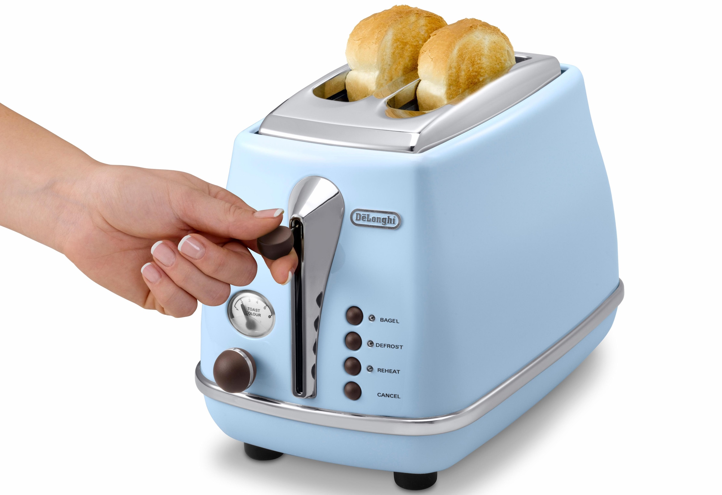 De'Longhi Toaster »Incona Vintage »CTOV 2103.AZ««, 2 kurze Schlitze, 900 W, im Retro Look, azur