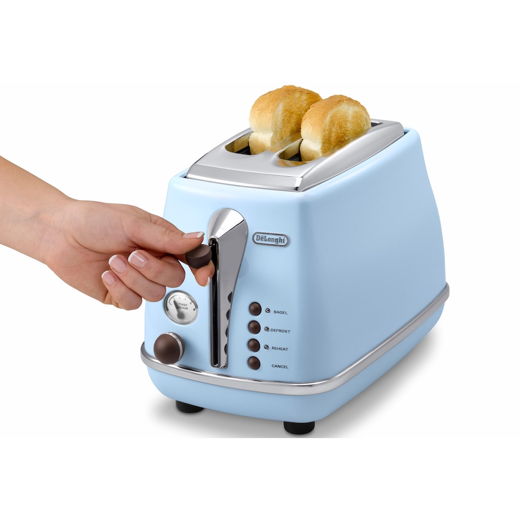 De'Longhi Toaster »Incona Vintage »CTOV 2103.AZ««, 2 kurze Schlitze, 900 W, im Retro Look, azur