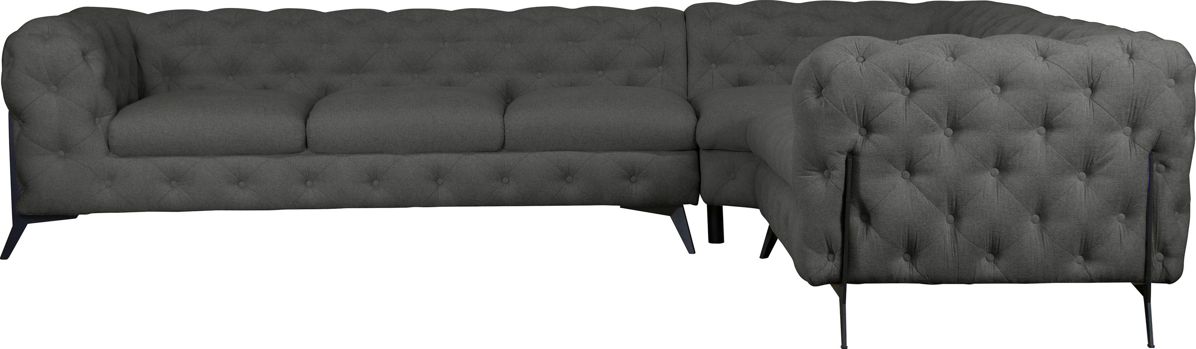 Leonique Chesterfield-Sofa »Amaury L-Form«, großes Ecksofa, Chesterfield-Optik, Breite 323 cm, Fußfarbe wählbar