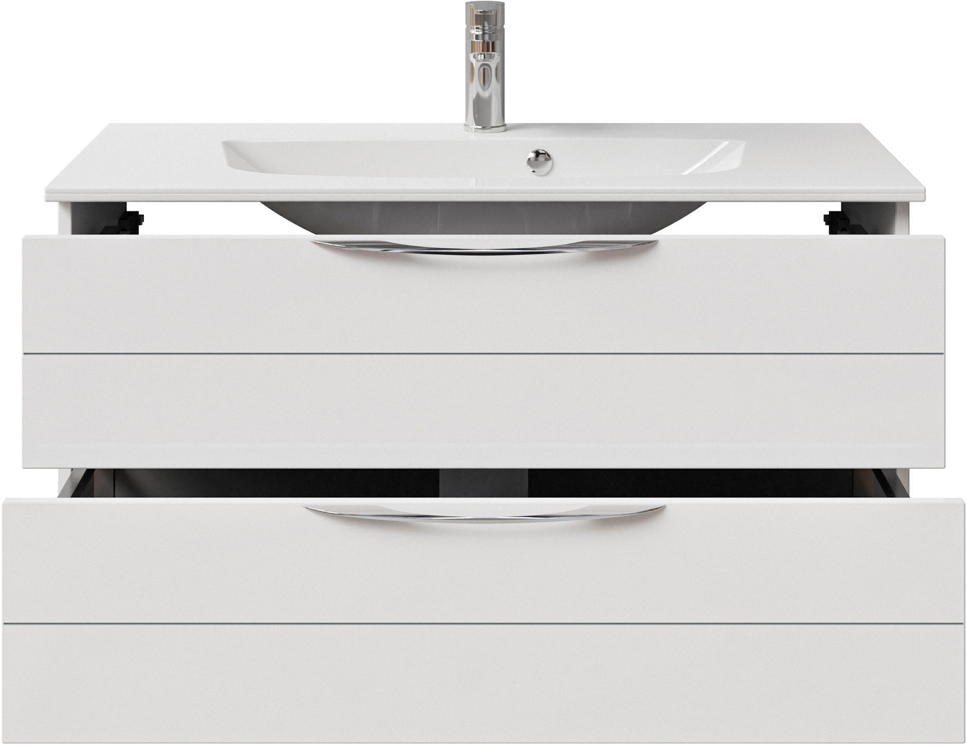 Saphir Badmöbel-Set »Serie 6025 2-teilig Mineralmarmor-Waschtisch mit LED-Spiegelschrank«, (2 St.), Waschplatz 97 cm breit, 2 Schubladen, 3 Spiegel-Türen, inkl Türdämpfer