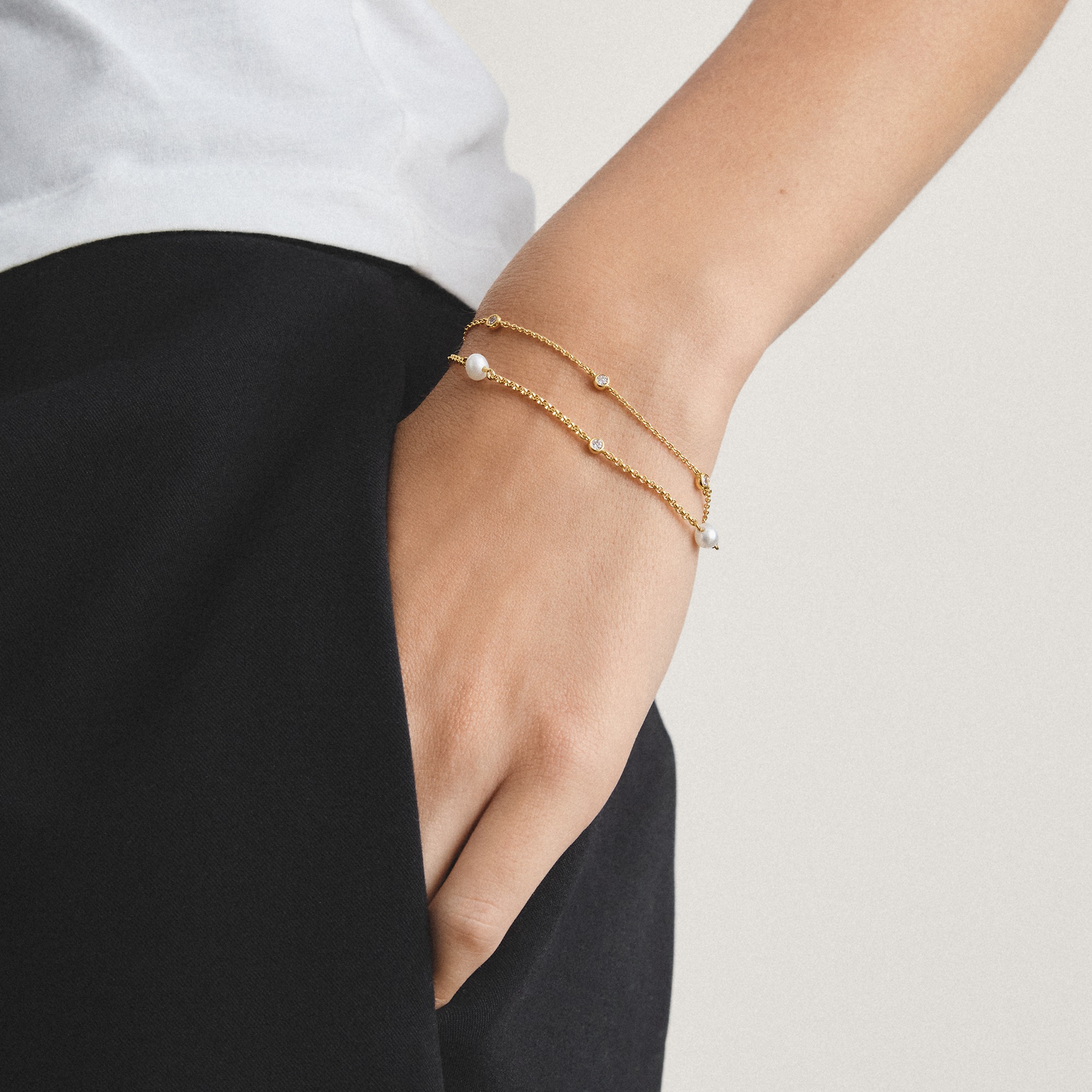 THOMAS SABO Perlenarmband »Armband mit Perlen gelbgoldfarben klein« mit Zirkonia (synth.) - mit Süßwasserzuchtperle
