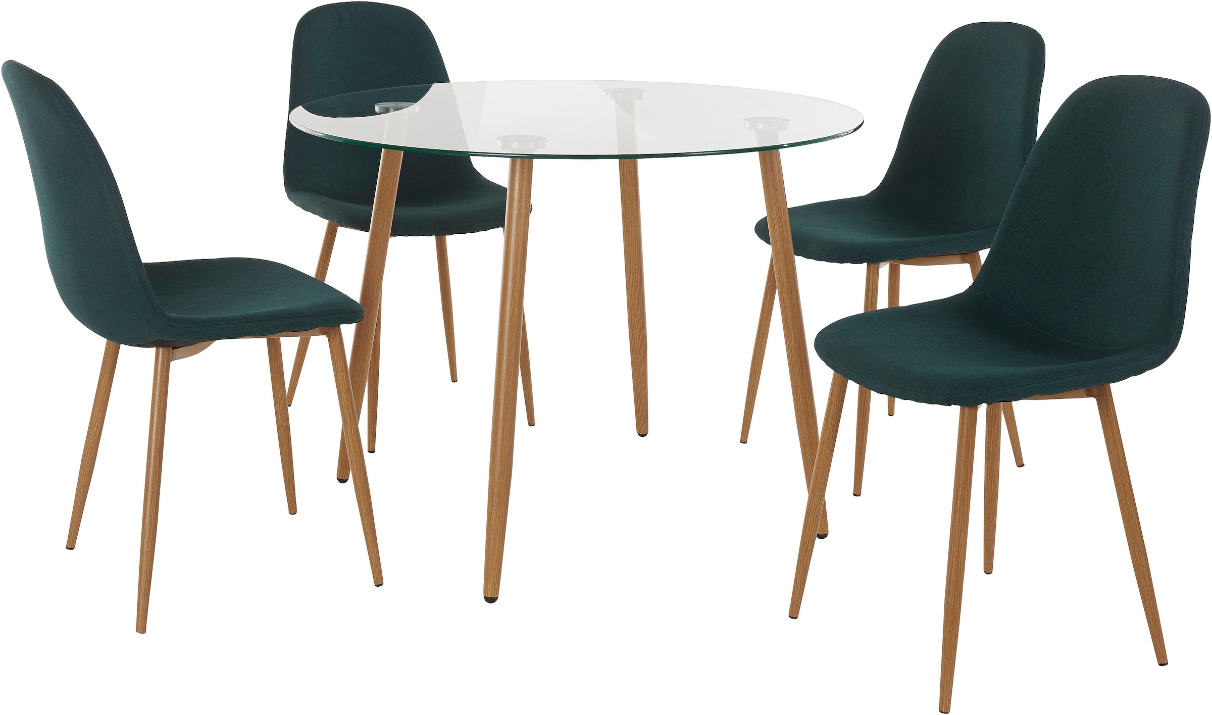 INOSIGN Essgruppe mit kaufen Glastisch (Webstoff) »Miller«, online tlg.), 5 4 Stühlen (Set
