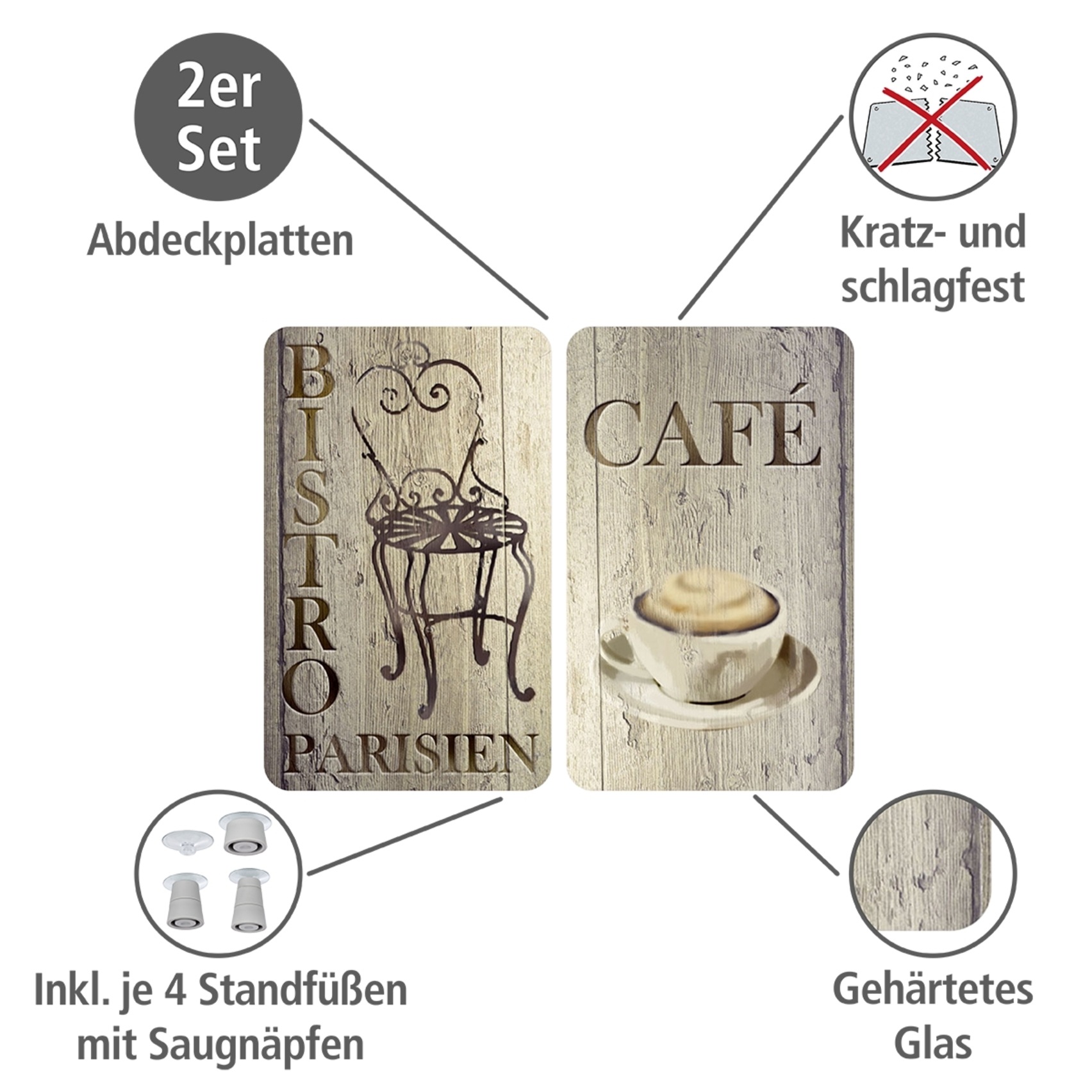 WENKO Herd-Abdeckplatte »Universal Modell Bistro«, (Set, 2 tlg.), Herdabdec günstig online kaufen