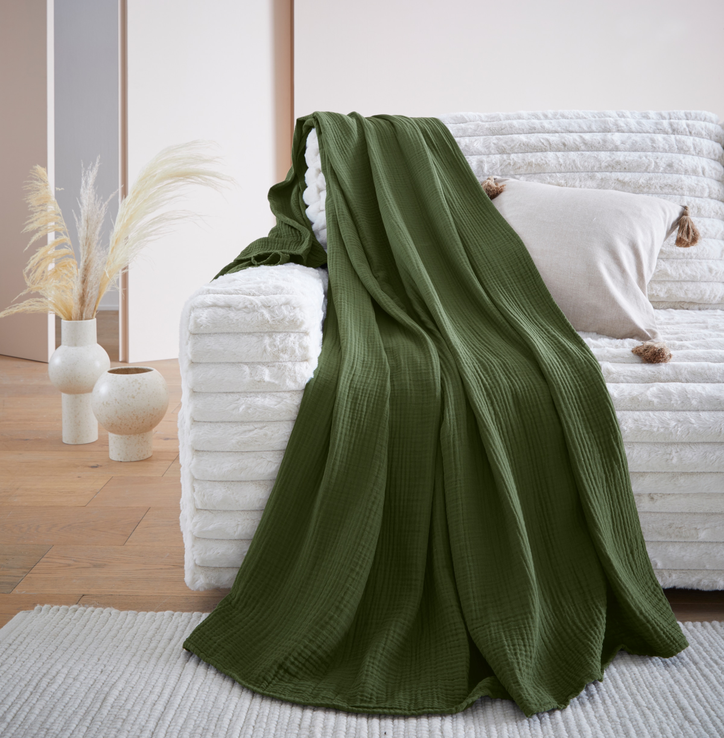 LeGer Home by Lena Gercke Wohndecke »HEVIN« Tagesdecke im Baumwoll-Crinkle-Effekt, Musselin, Kuscheldecke