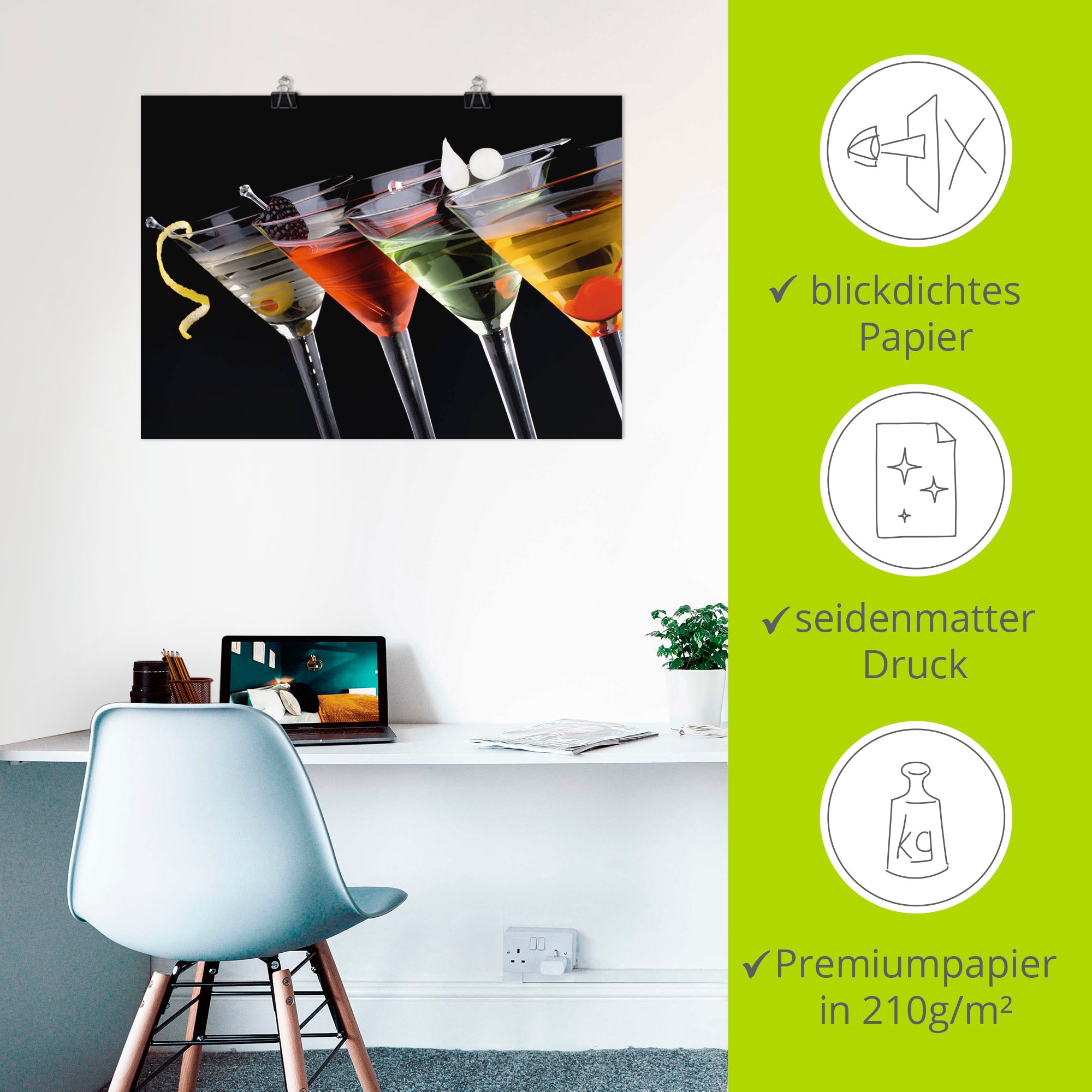 Artland Wandbild »Klassische Martini - Cocktail«, Getränke, (1 St.), als Leinwandbild, Poster, Wandaufkleber in verschied. Größen