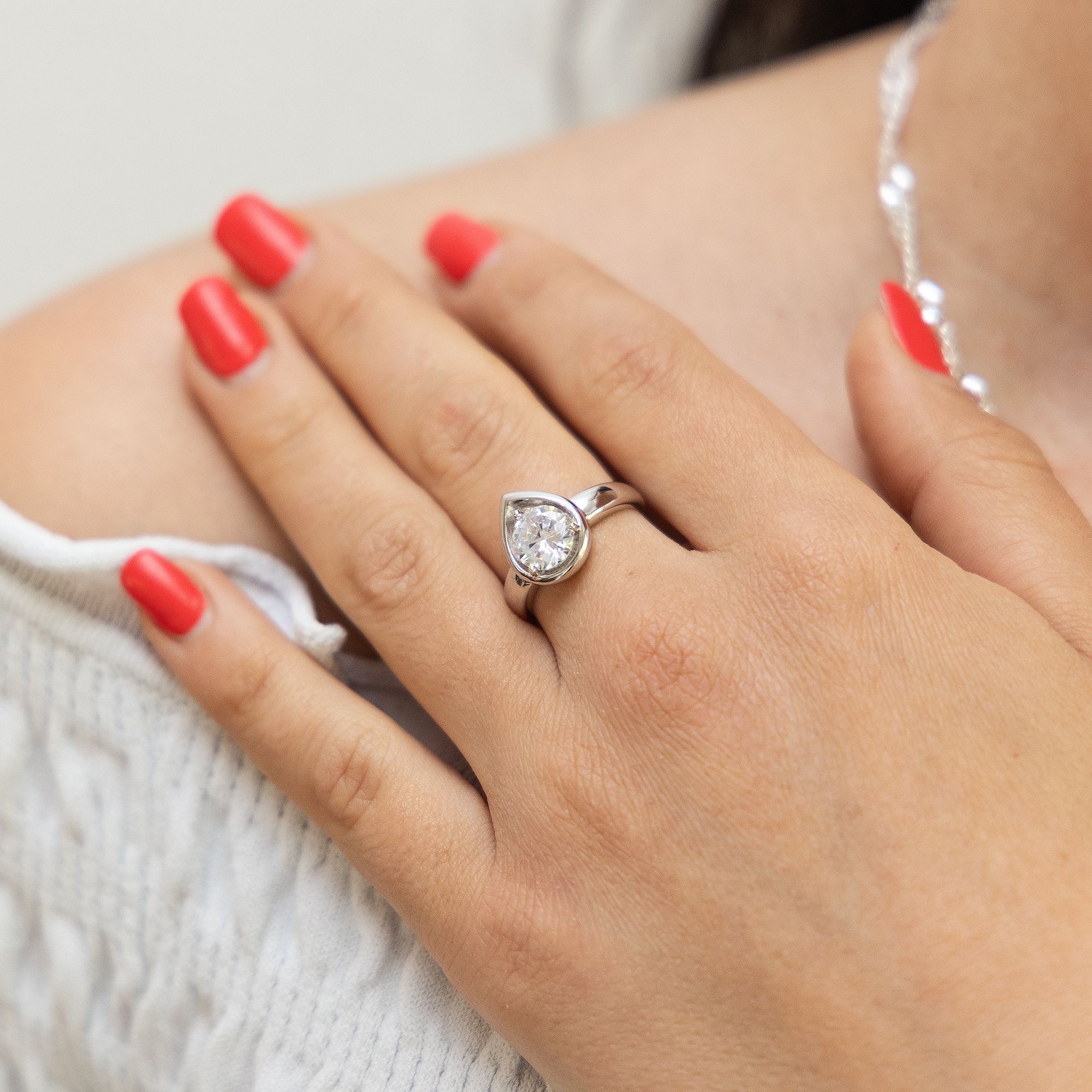 Zeeme Fingerring »Silber 925 rhodiniert Tropfen-Form mit weißem Zirkonia-Stein«