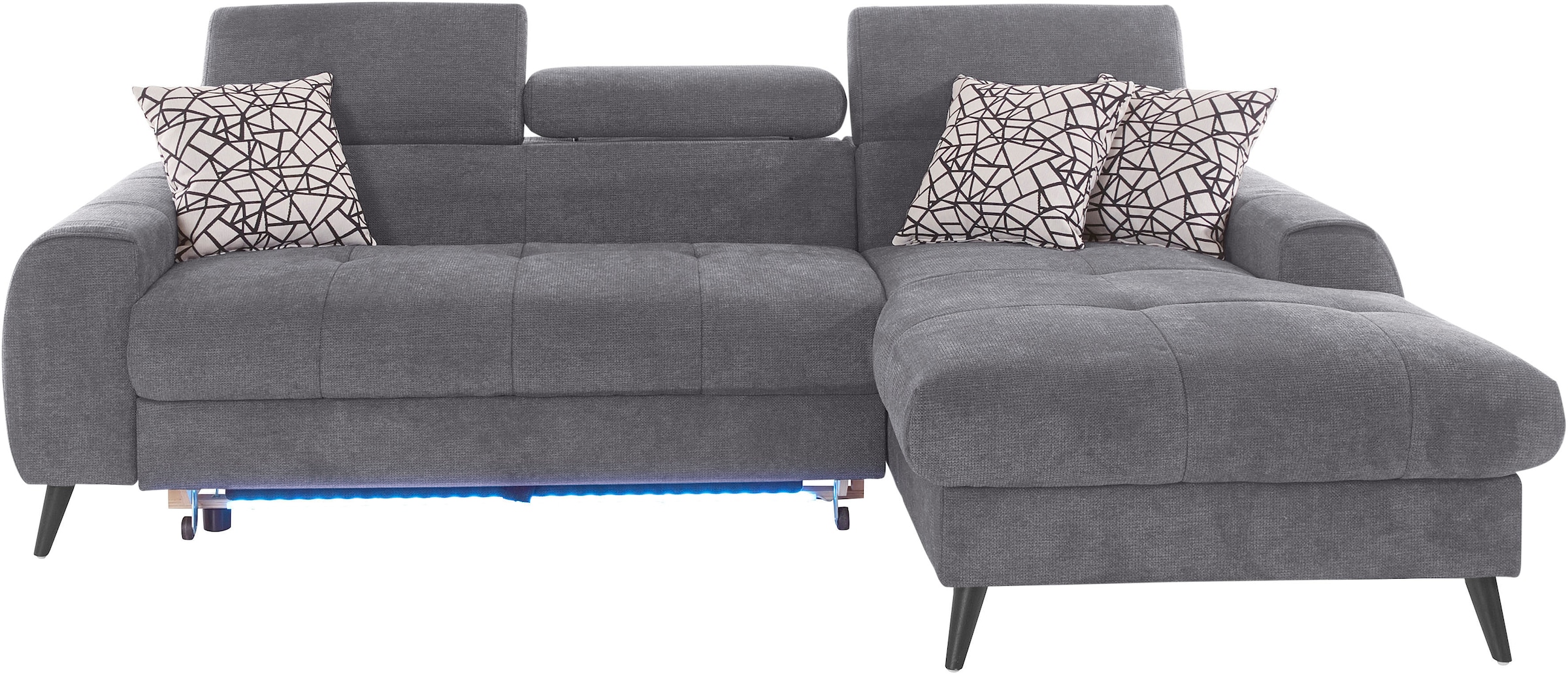 COTTA Ecksofa »Mia L-Form mit 3 Zierkissen«, wahlweise mit Bettfunktion, Bettkasten, Beleuchtung & Wireless-Charger