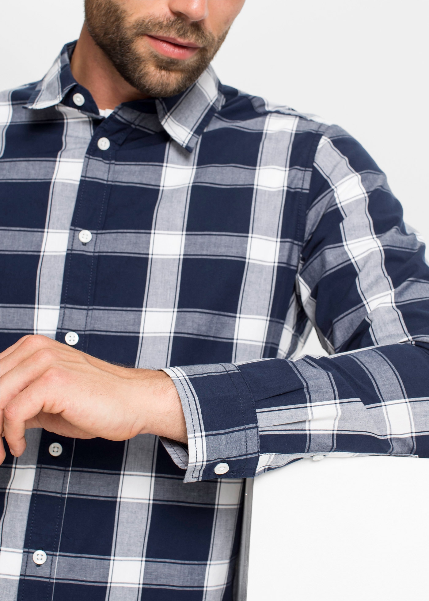 bonprix Langarmhemd »Langarmhemd aus reiner Baumwolle« mit Allover Karomuster