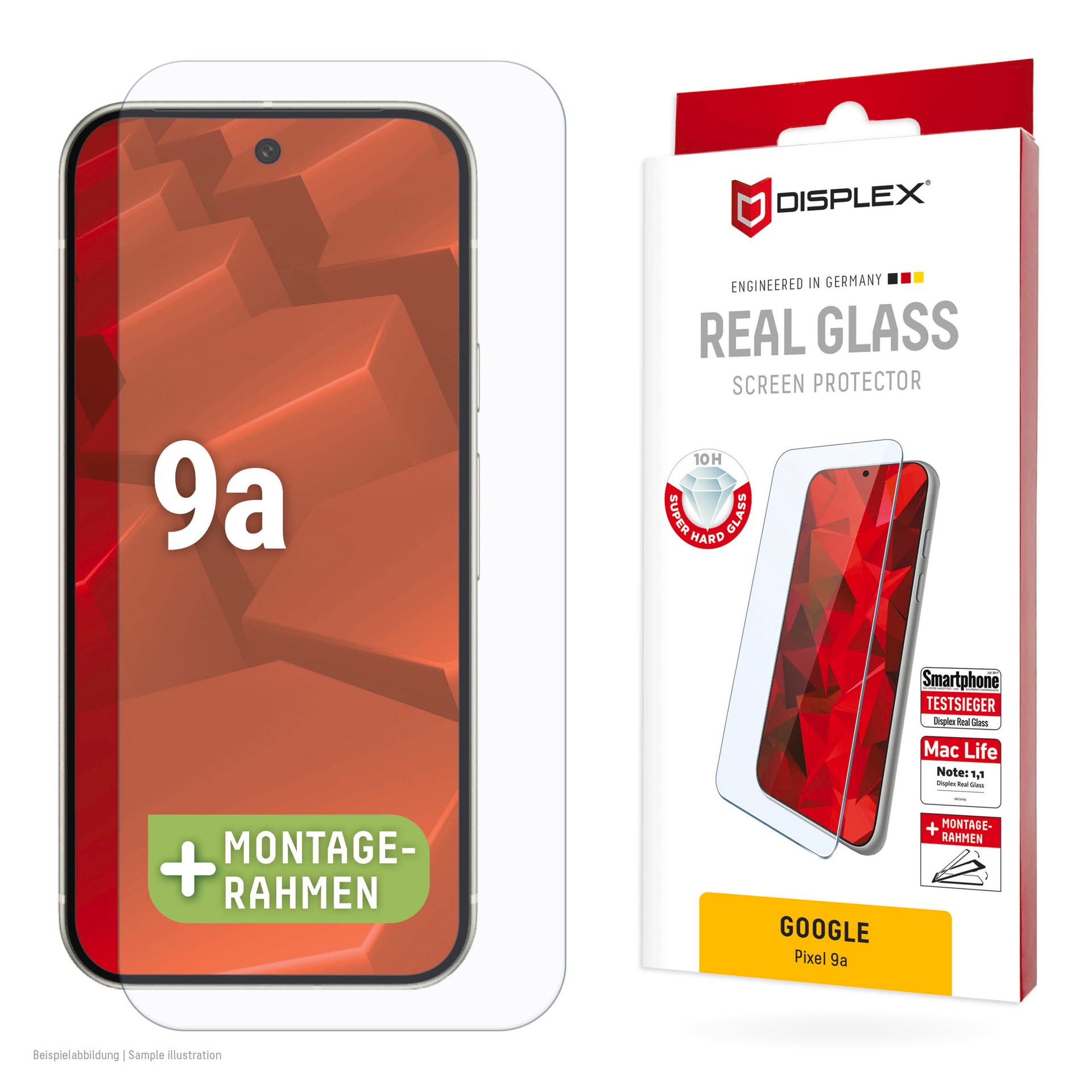 Displayschutzglas »Real Glass Screen Protector« für Google Pixel 9a Displayschutzfolie, Schutzfolie, Bildschirmschutz, kratz- & stoßfest transparent 
