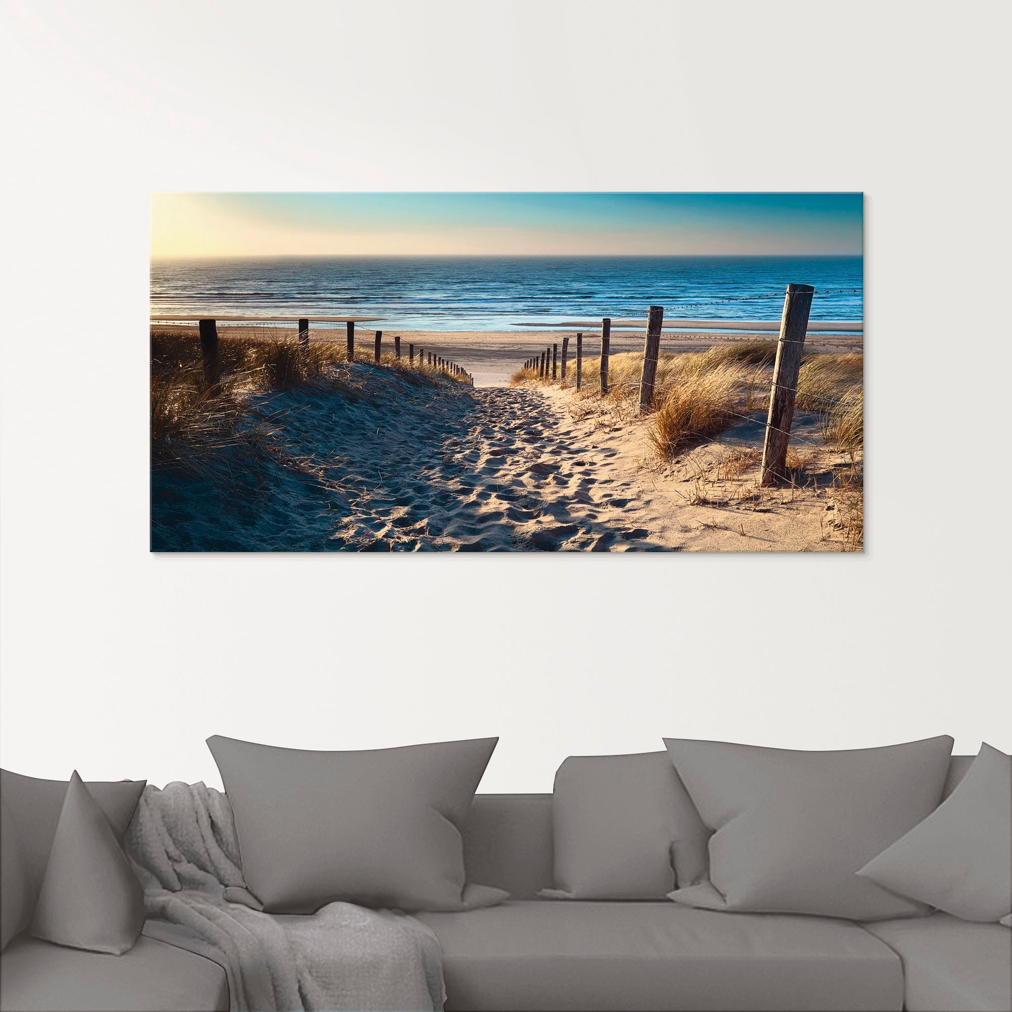 Artland Glasbild »Weg zum Nordseestrand Sonnenuntergang«, Strand, (1 St.), in verschiedenen Größen